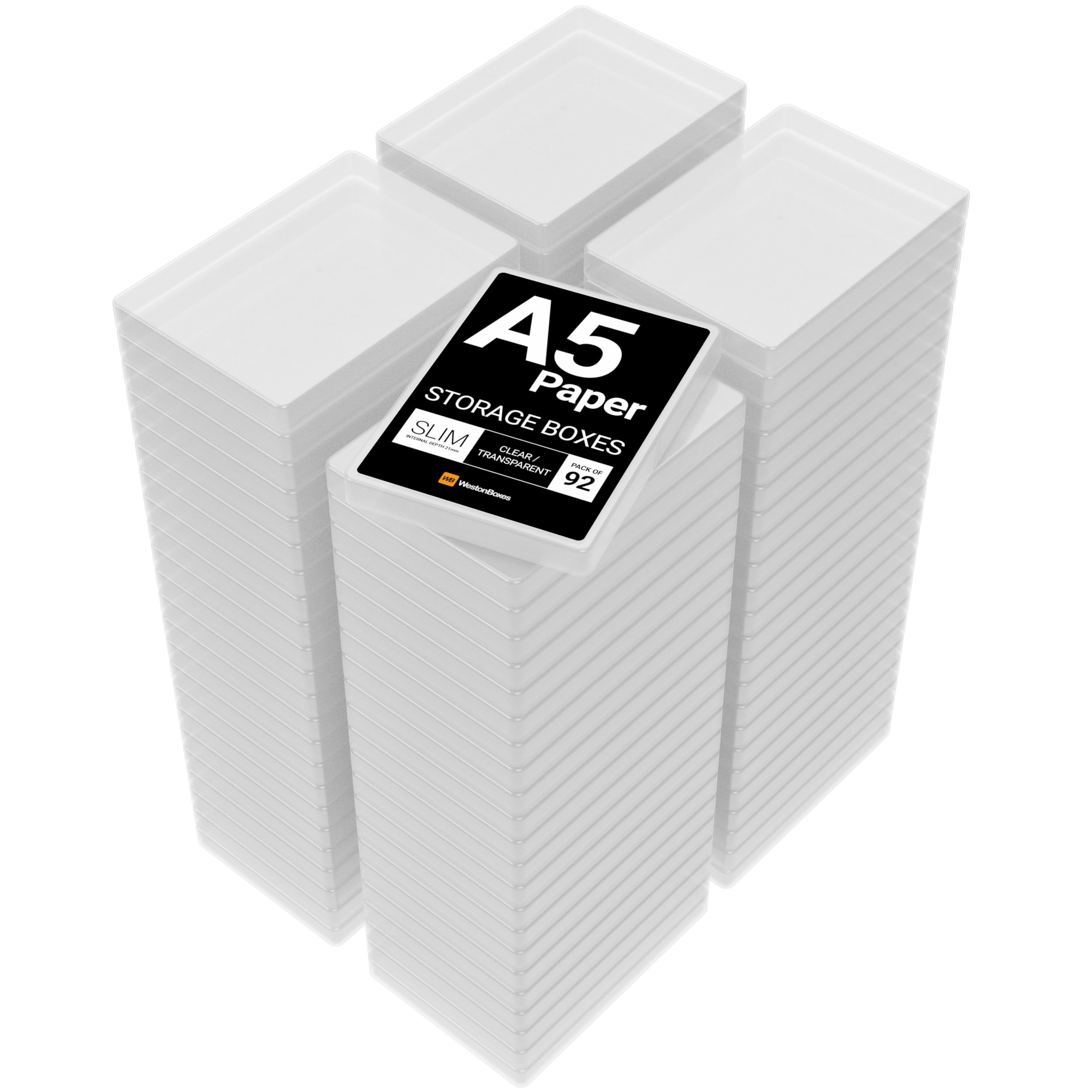 WestonBoxes A5 Slim Plastic Presentation Boxes with Lids for A5 Paper and Cardmaking Supplies (Pack of 92, Clear (Transparent)) โ image 1