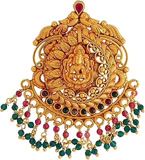 kushal's Fashion Jewellery Ruby-Green Gold Polished 92.5 Silver Temple Pendant without chain, Best for Casual Wear & Special Occasion - 433999-picture-33