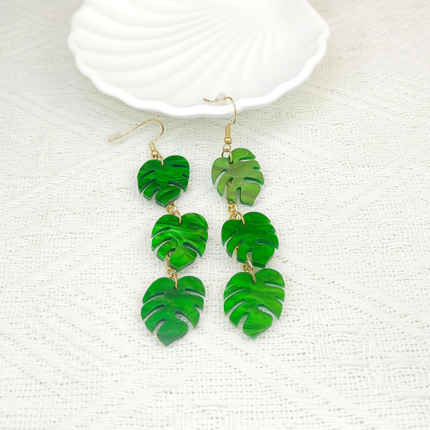 Green Leaf Earrings for Women Cute Hawaiian Accessories Tropical Plant Statement Dangle Drop Earring Fashion Palm Jewelry Gifts - Image 3