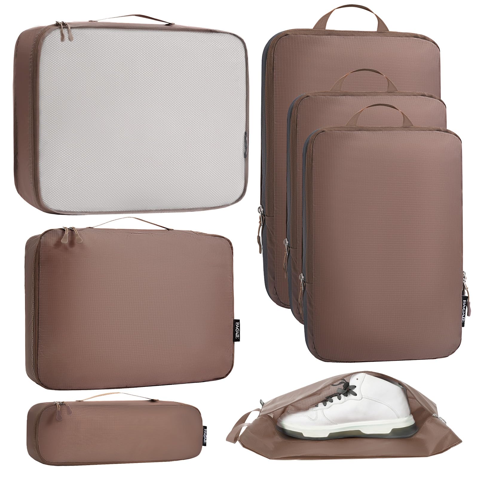 Bagail Ultralight Compression Cubes 7 Set - 3 Packing Cubes, 3 Organizers, and 1 Shoe Bag