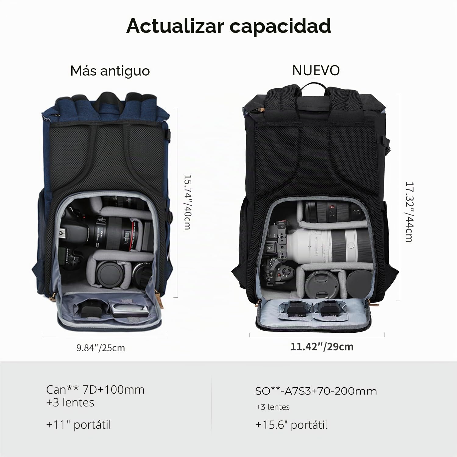K&F CONCEPT Mochila para Cámara Profesional, Bolsa para Fotografía Impermeable, Mochila para Fotográfica Multifuncional 21L Compartimento de Gran Capacidad para Portátil DSLR de 15,6 Pulgadas, Negro