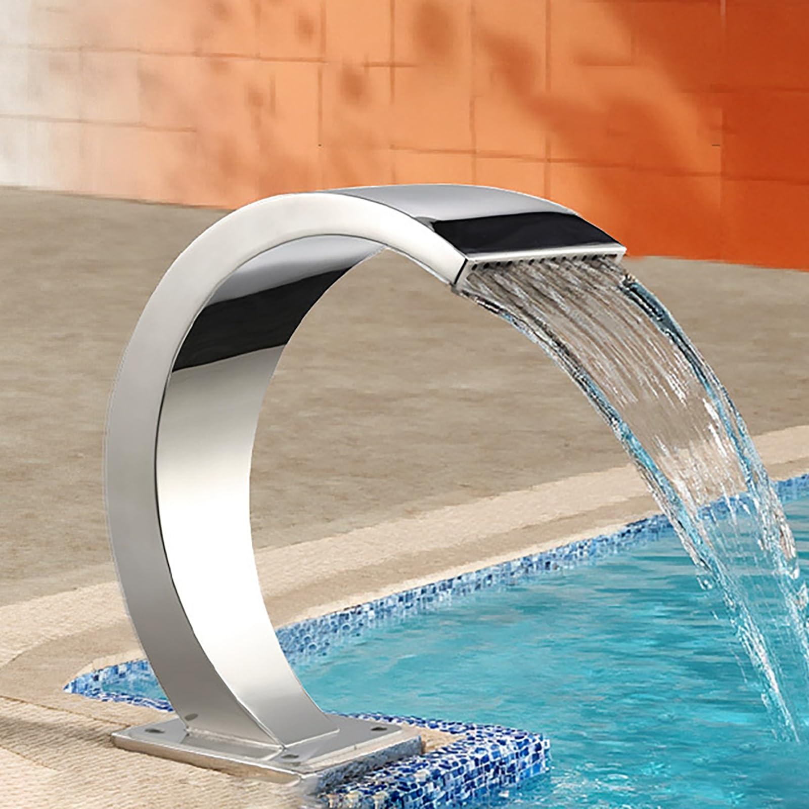 Fontaine Cascade pour Piscine, Fontaine déversoir extérieure en Acier Inoxydable avec Design en Crochet arqué, Robinet d'arrosage, élément décoratif pour Bassin, Sources thermales
