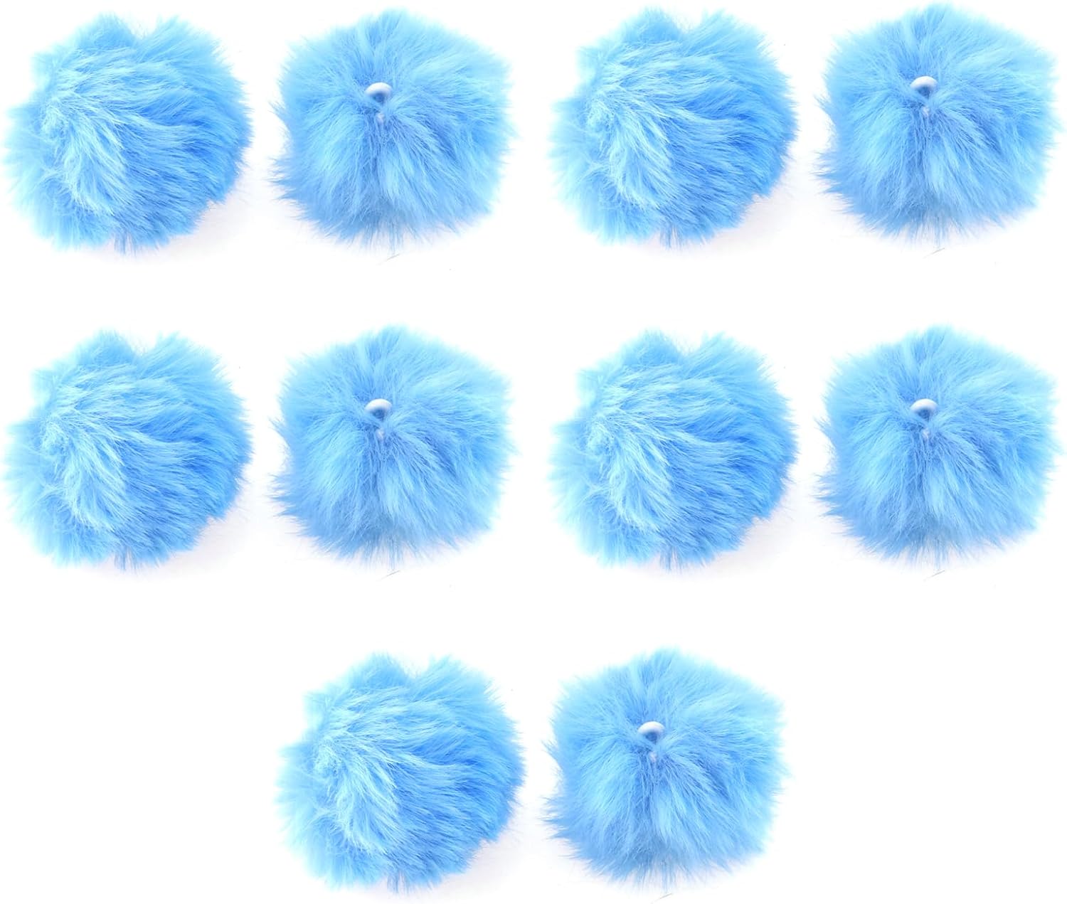 Caishun 10PCS Small Faux Rabbit Fur Pom Poms with Elastic Loops 2.75 Inches 60mm Light Blue for Hats Scarves Clothing Accessories Gloves Bag Charms Keychain Ornaments