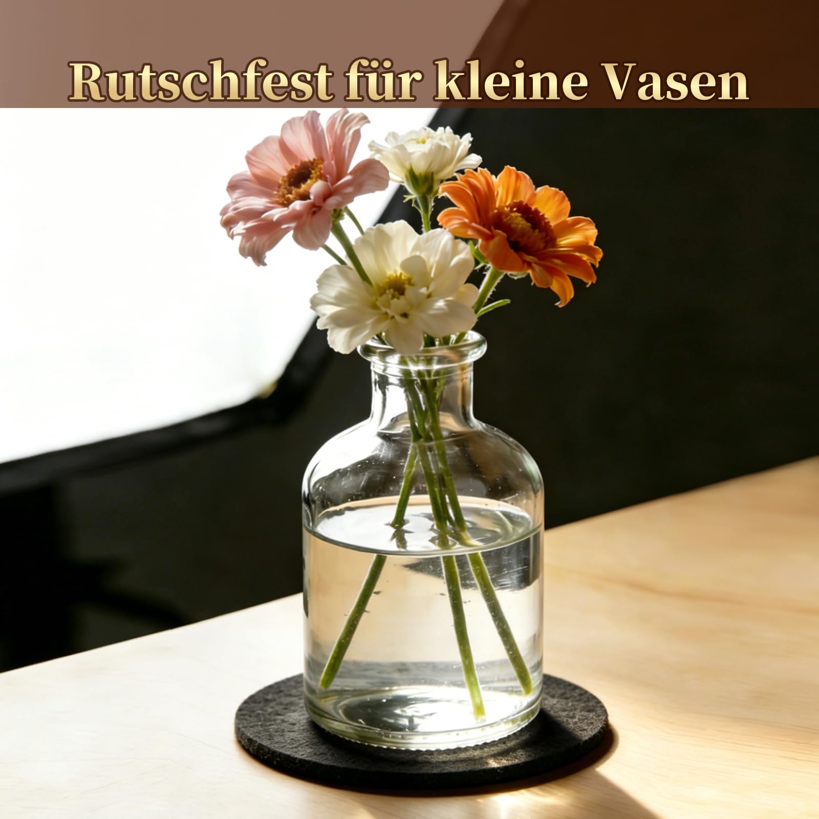 24er Set Untersetzer für Gläser, runde Filzuntersetzer für Heiß- und Kaltgetränke, 10cm Bierdeckel für Zuhause, Restaurant, Büro & Bar (Dunkelgrau)