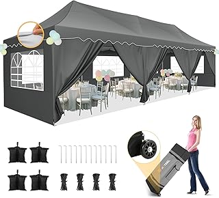 HOTEEL 10x30 Pop Up Canopy with 8 Sidewalls, UV 50+ and Waterproof Party Tent 10×30, Thickened Frame, Large Space Easy Pop Up Canopy, Outdoor Canopy for Weddings, Beaches, Parties, Patio (Grey)
