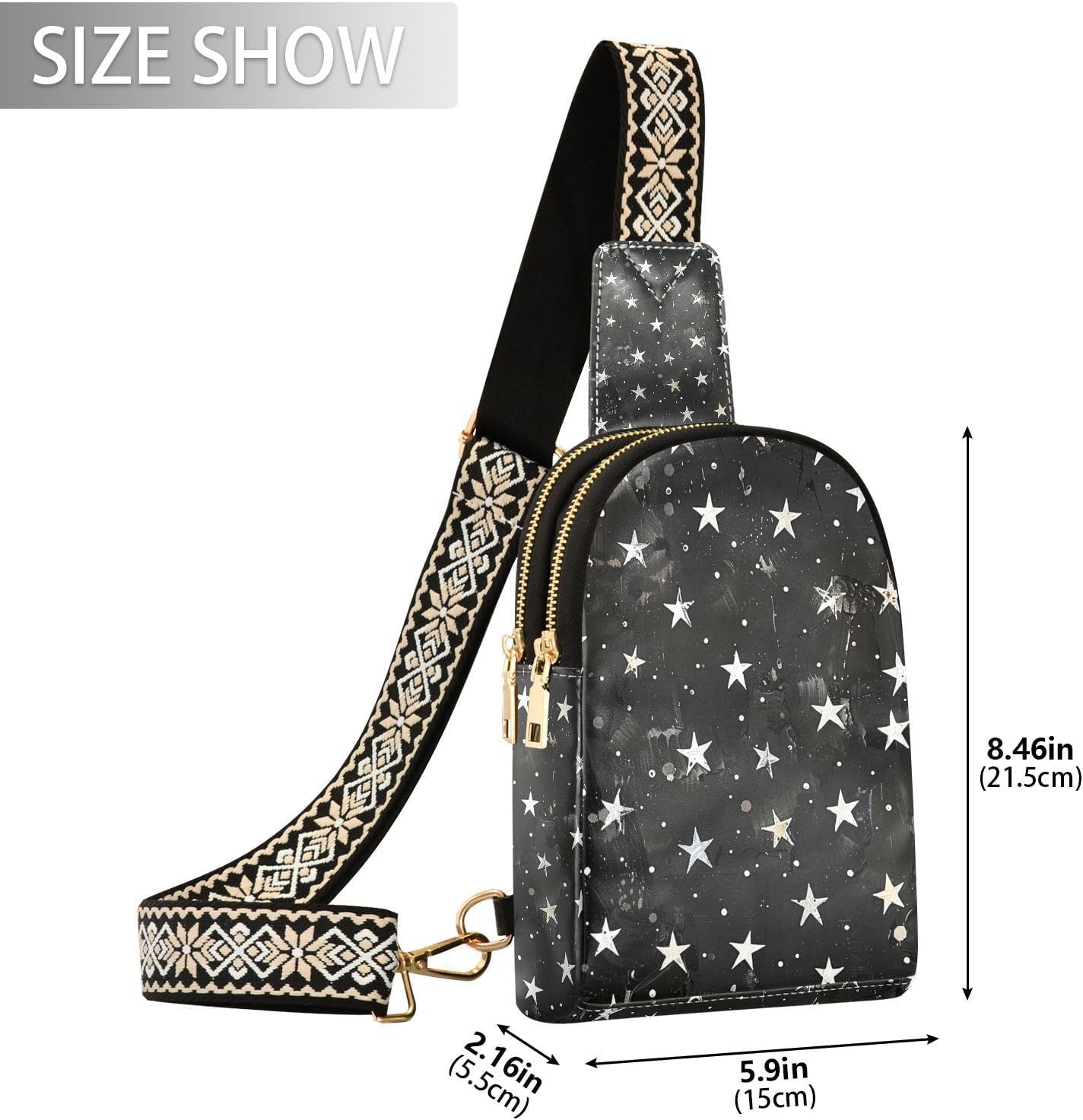 Trendy White Star black fanny pack waterproof sling bags for women for day pack