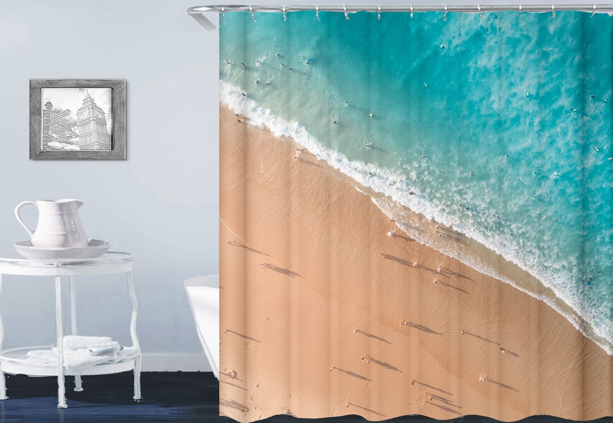 Rideau de douche imperméable KnSam 150x200cm au tissu anti-projections motif paysage de mer
