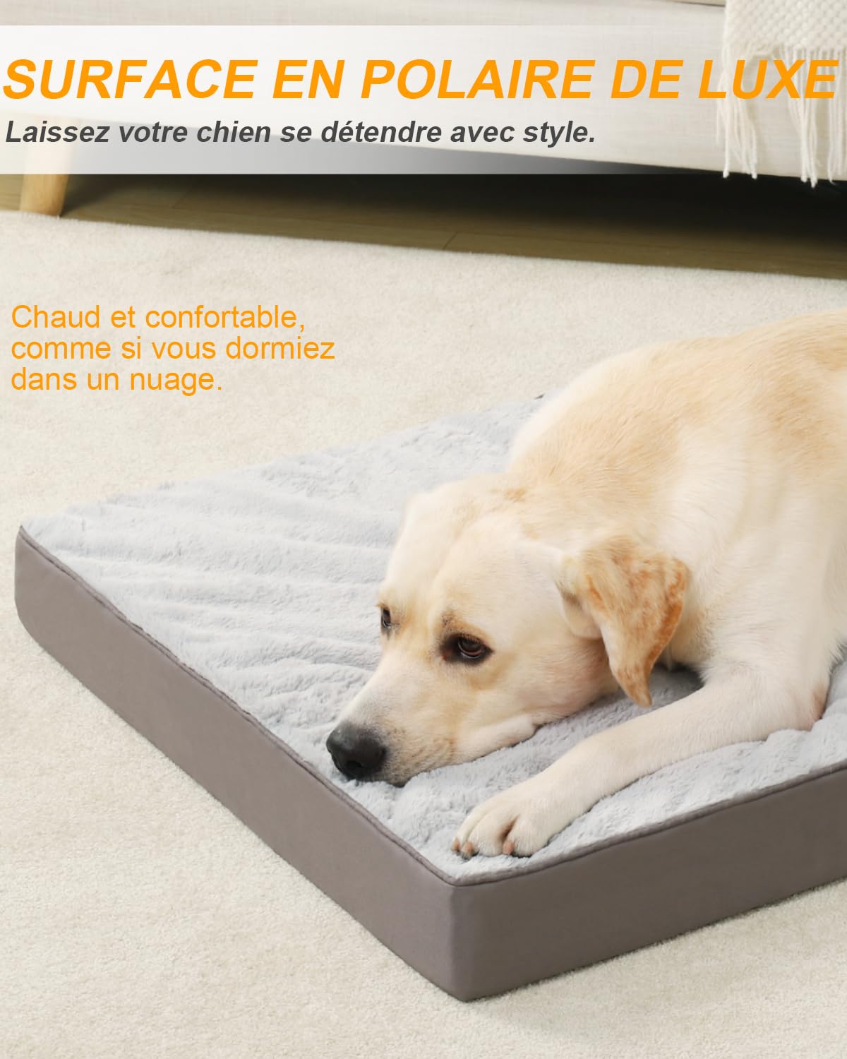 KSIIA Panier Coussin Chien Grande Taille, 105 x 70 cm, Tapis Chien Dehoussable Orthopédique, Lit Matelas Réversible et Lavable en Machine, Gris