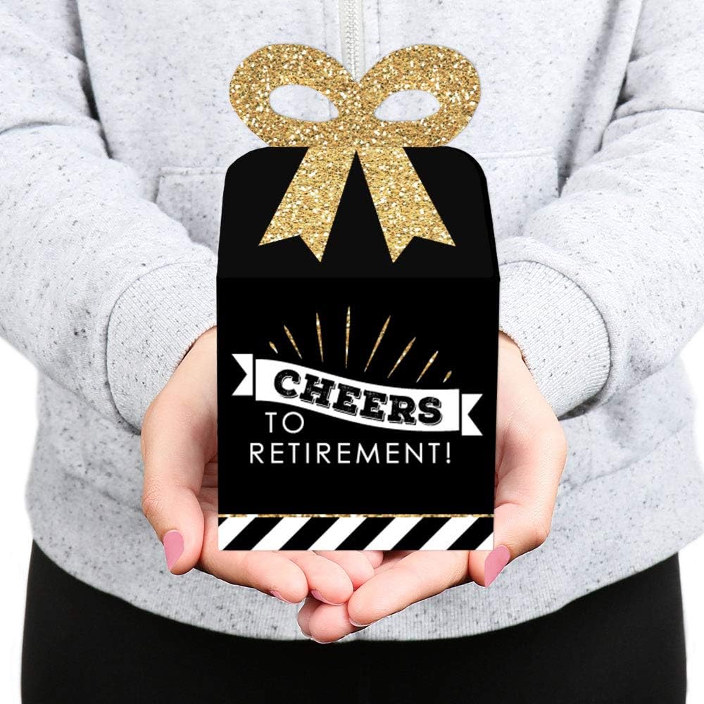 Big Dot of Happiness Happy Retirement - Square Favor Gift Boxes - Retirement Party Bow Boxes - Set of 12