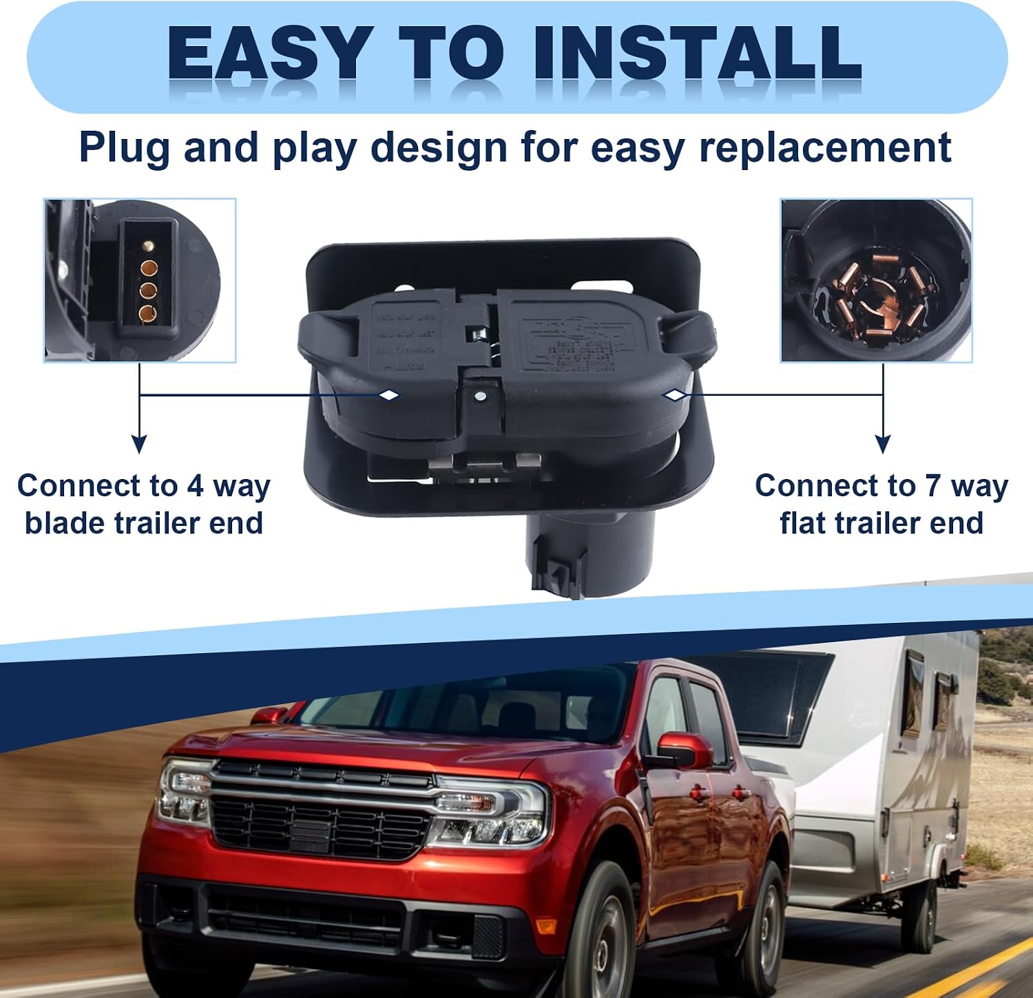Trailer Wiring Harness Towing 4/7-Pin Plug Connector w/Bracket Compatible with 2009-2025 Ford F-150 Transit Bronco Maverick Explorer Lincoln Navigator & More Replace# 9U5Z-14489-MAA