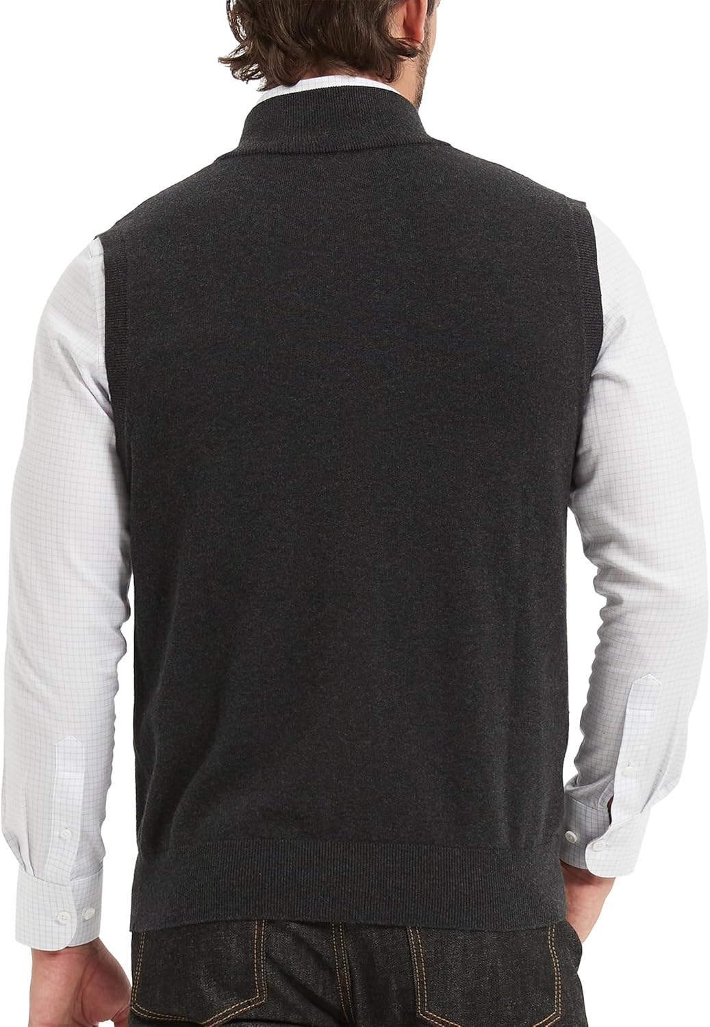 Kallspin Men’s Pure Cotton Quarter Zipper Sweater Vest V-Neck Lightweight Sleeveless Knitted Pullover - Image 4