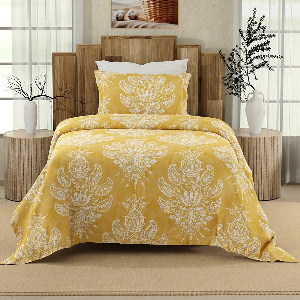 COLOR SENSE 100% Cotton Bedsheet Set for Single Bed |1 Single Bed Sheet & 1 Pillow Cover | 200 TC Yellow Size - 60 x 89 Inches | Ethnic Print, Yellow (B0D9W599GT) Amazon Price History, Amazon Price Tracker