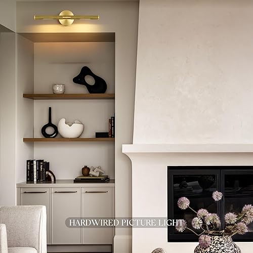 Miniatura 8 de Luz de cuadro roscada de cableado fijo, luz de cuadro de latón de 24 pulgadas para pared, luces de arte doradas regulables, aplique giratorio