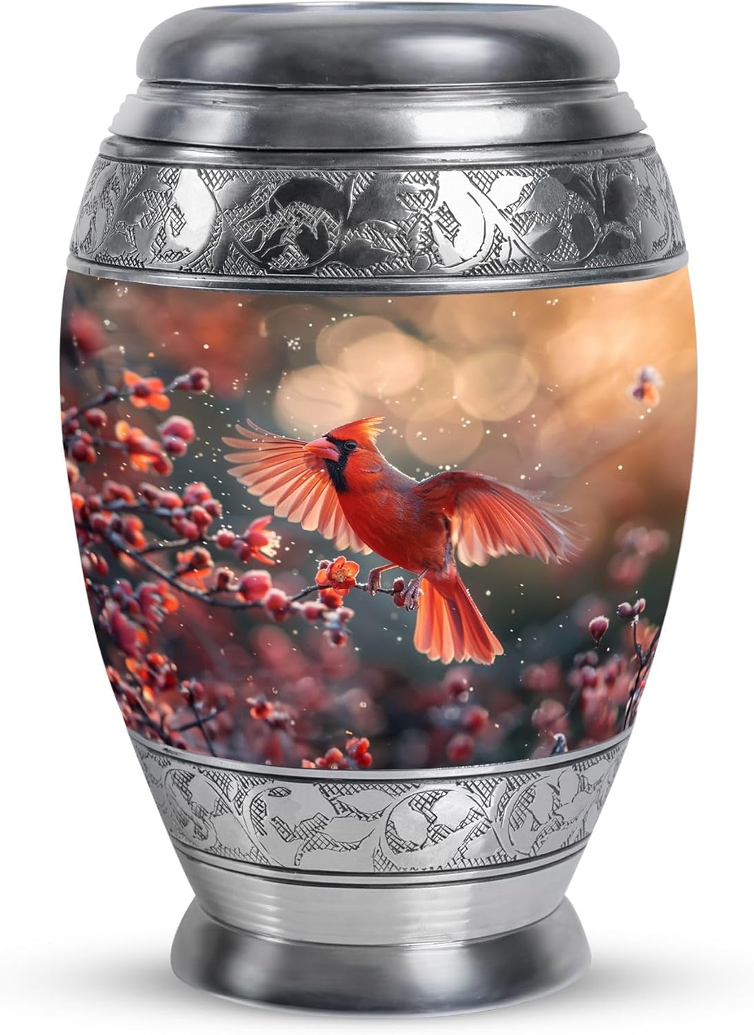 Cardinal Bird Urn, 3 Inch Gray Cremation Urn for Human Ashes, Adult and Pet Keepsake, Small