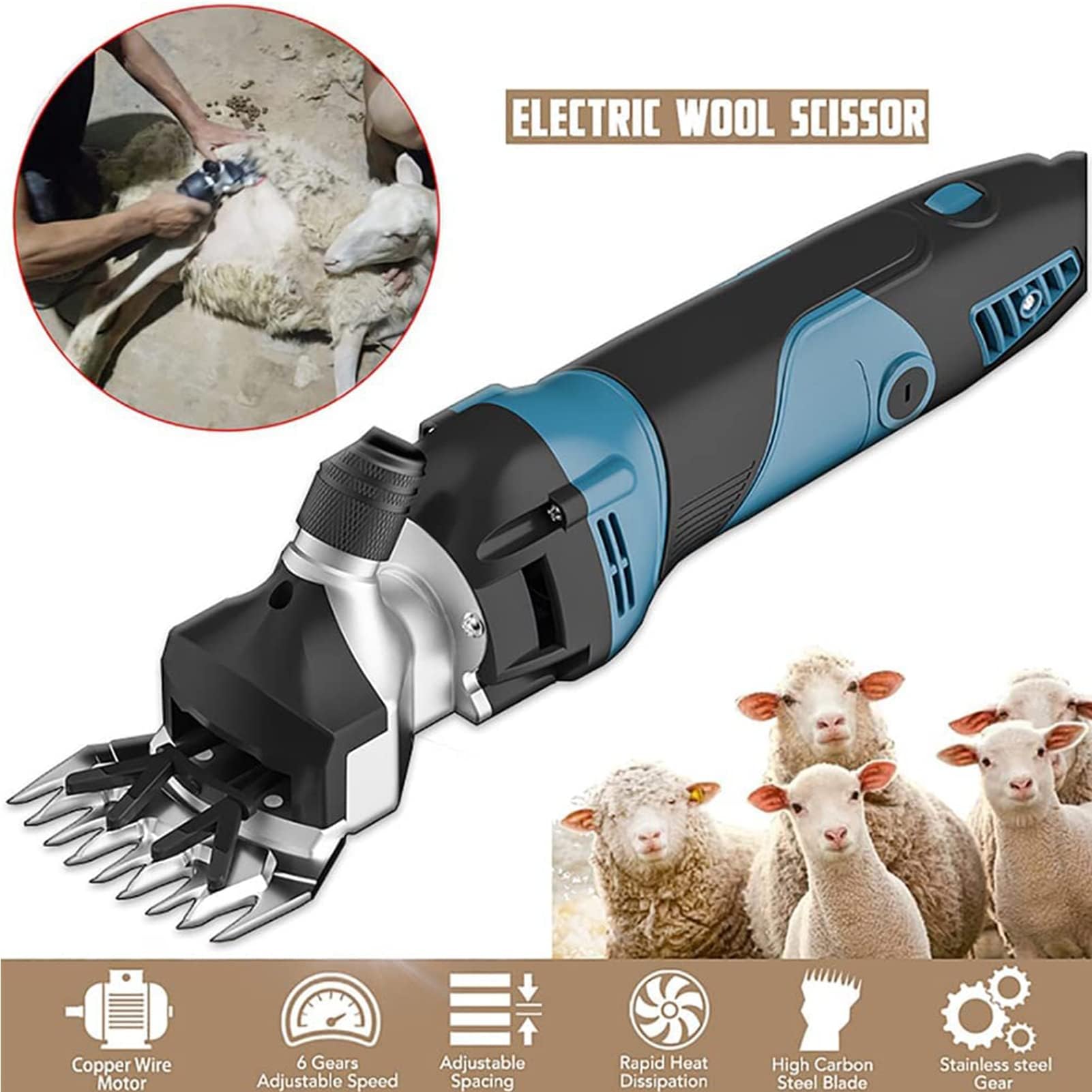 Tosatrice elettrica per Pecore, tosatrice Professionale da 850 W con 6 velocità di Regolazione, Kit per la toelettatura del Bestiame, per la rasatura della Lana di Pecore, capre e bovini