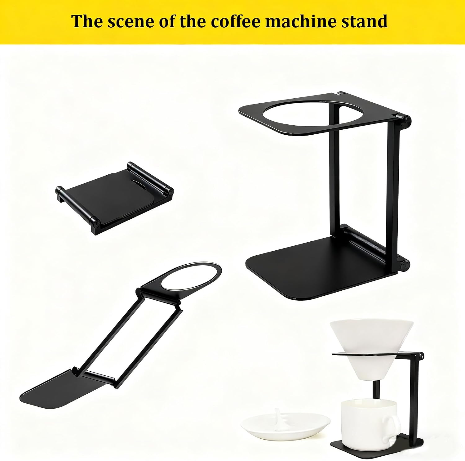 Pour over Dripper Stand,Portable &Foldable Aluminum Coffee Dripper Holder Rack, Espresso Machine Stand Suitable for Home,Office,Camping (Black) image 3