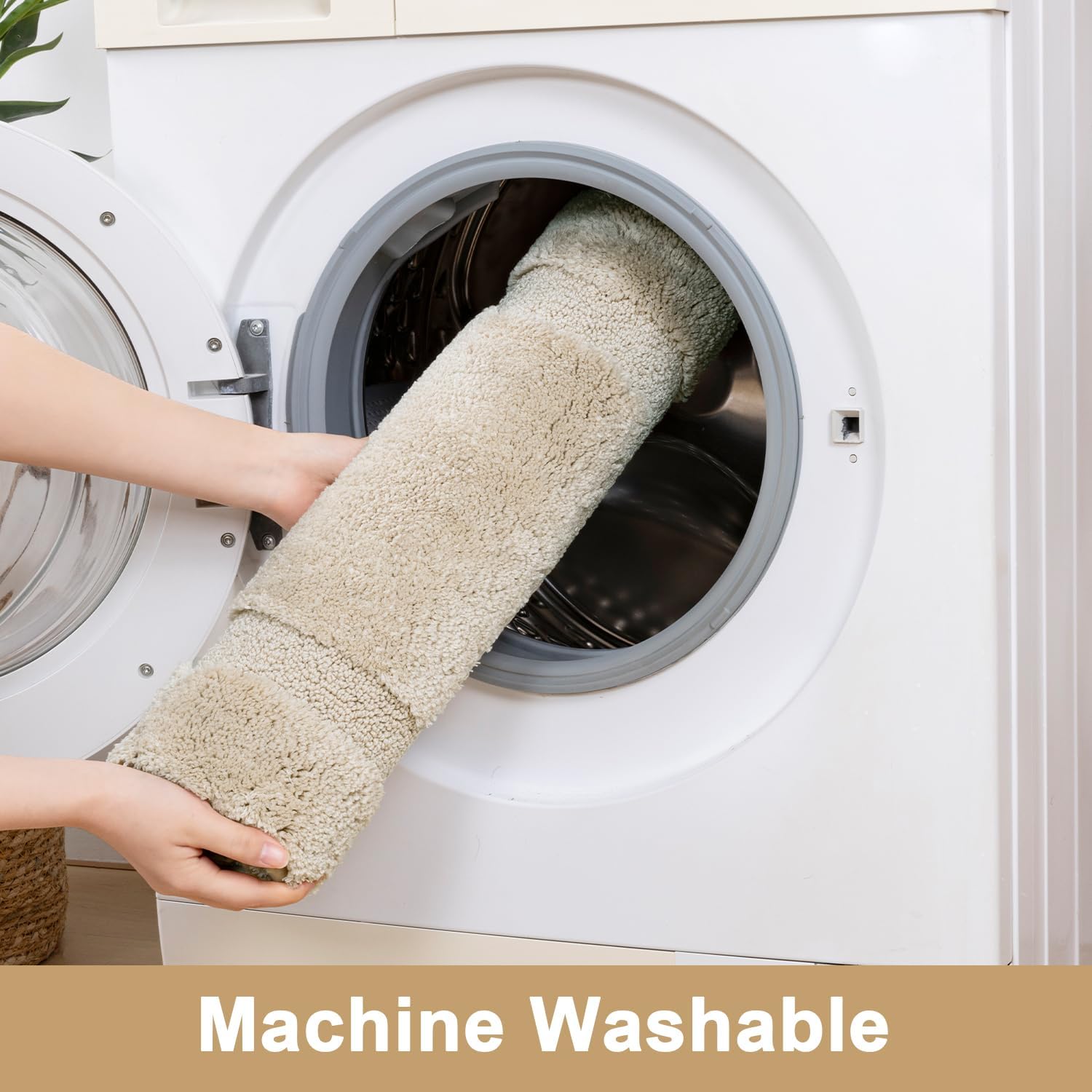 SHACOS Soft Fluffy Bathroom Rugs Set of 3 Pieces Bath Mats with U Shape Toilet Rugs Non Slip Washable Bath Rugs Absorbent Bathroom Carpet for Shower Tub Sink, Light Beige - Image 7