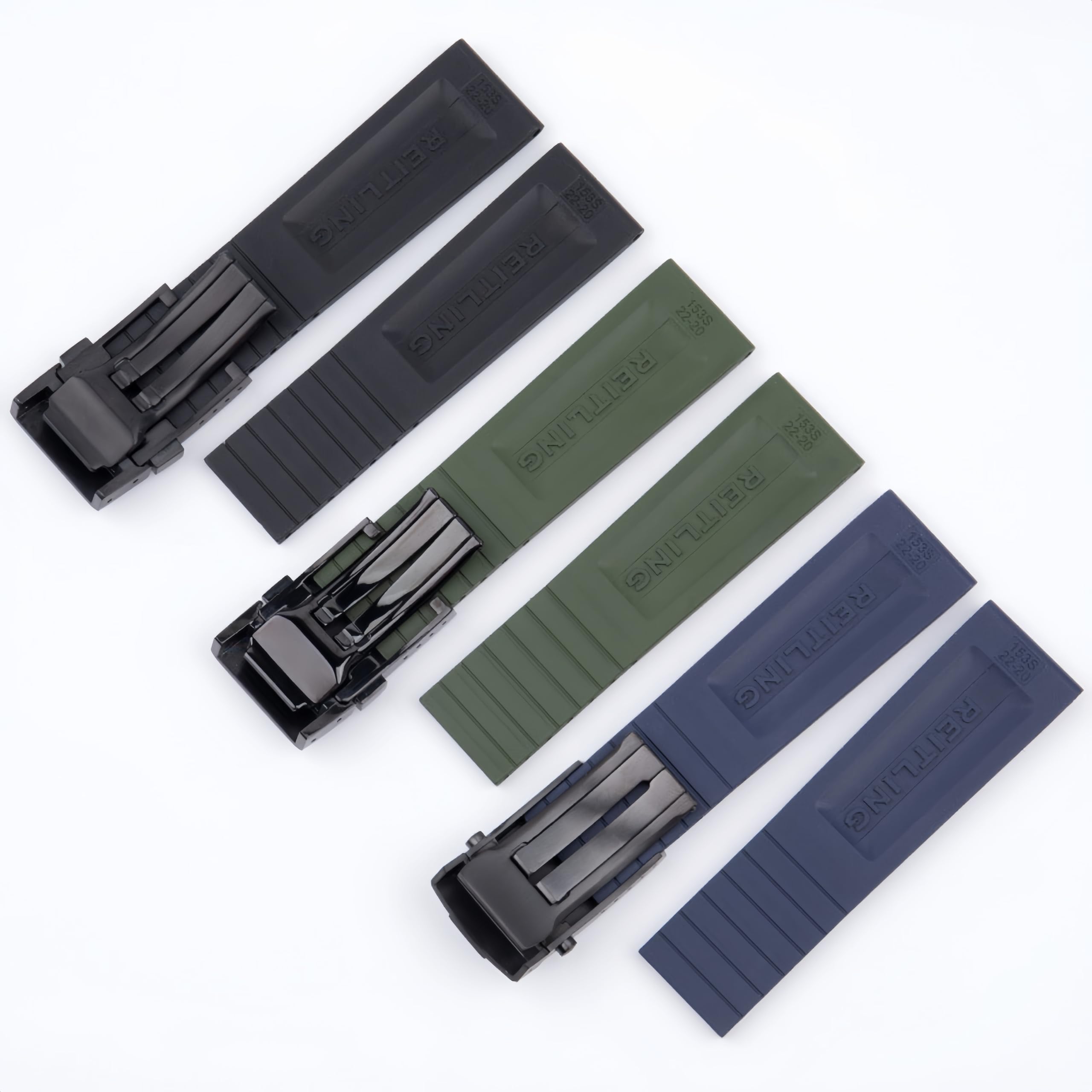Antihumedad Silicona Caucho Reloj Correa Acero Inoxidable Escarchado Hebilla Plegable para Breitling Avenger Colt Superocean Challenger