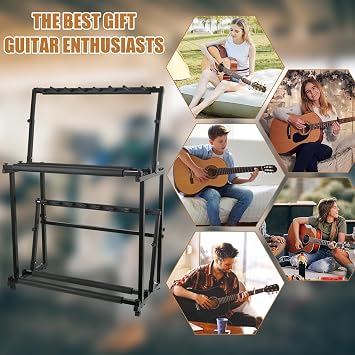 Multi Guitar Stand, Guitar Stand for Multiple Guitars,Adjustable Guitar Display Rack for 14 Acoustic Holder, Electric Guitar, Bass, Ukulele, Detachable Into Two Separate Guitar Mounts.