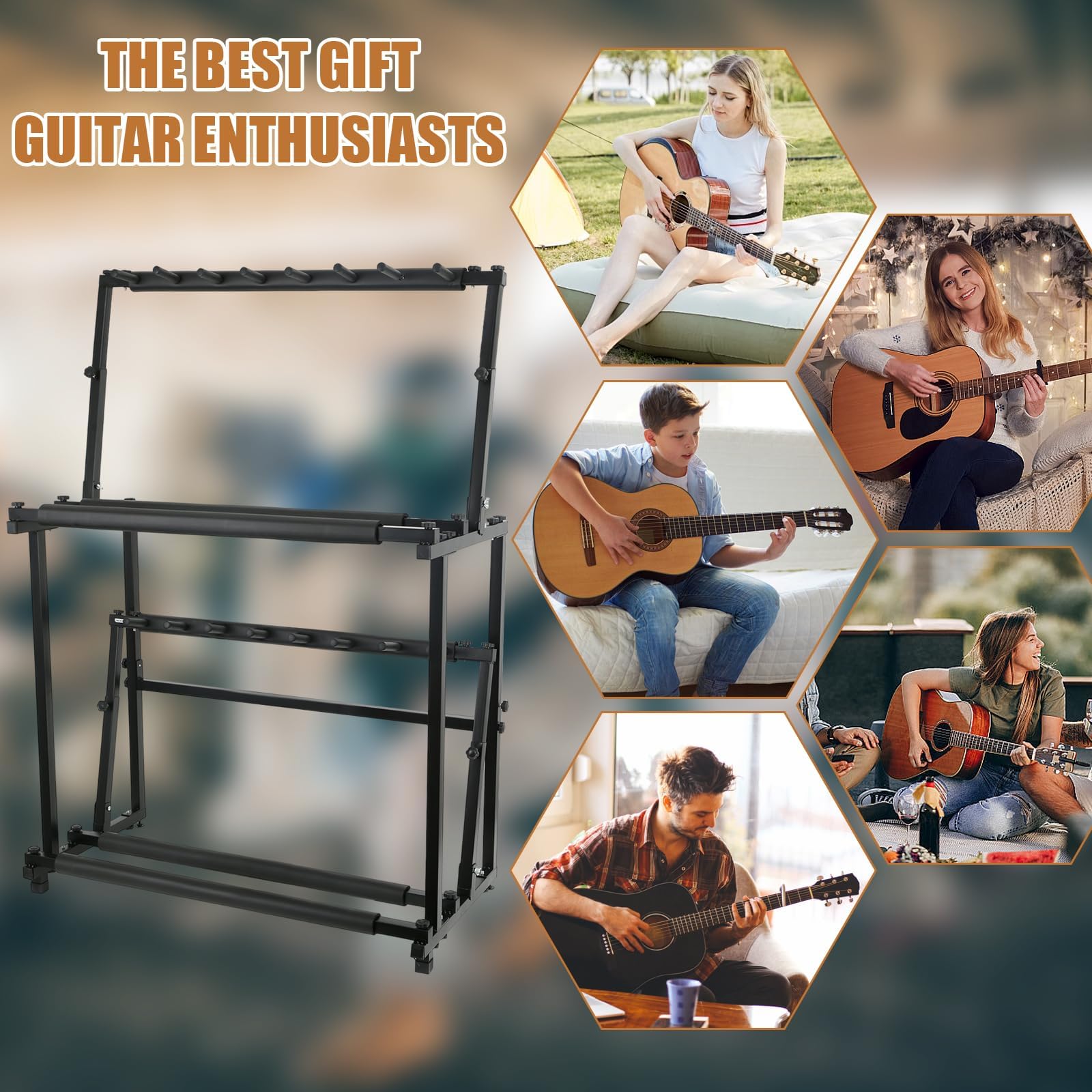 Gitarrenständer, Gitarrenhalter für 14 Gitarren, Faltbarer Multi-Gitarrenständer mit weichem Schwamm für Akustikgitarre, E-Gitarre, Bass, Abnehmbar in zwei separate Gitarrenhalterungen.