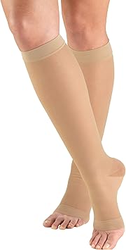 Truform Sheer Compression Stockings, 15-20 mmHg, Women's Knee High Length, Open Toe, 20 Denier, Medium