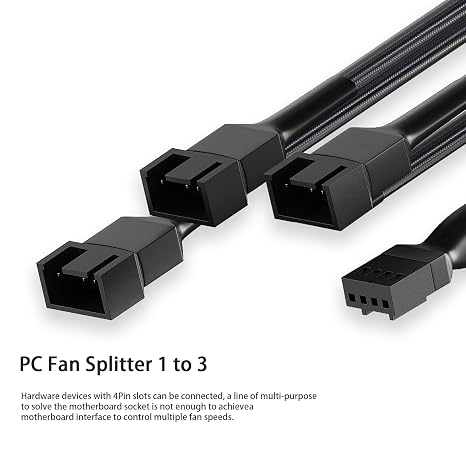 3 Way PWM Fan Splitter Cable, 2 Pcs 4 Pin PWM Fan Splitter, 1 to 3 Converter, 11 Inch, for Computer ATX Case 4-Pin/3-Pin Cooling Fan