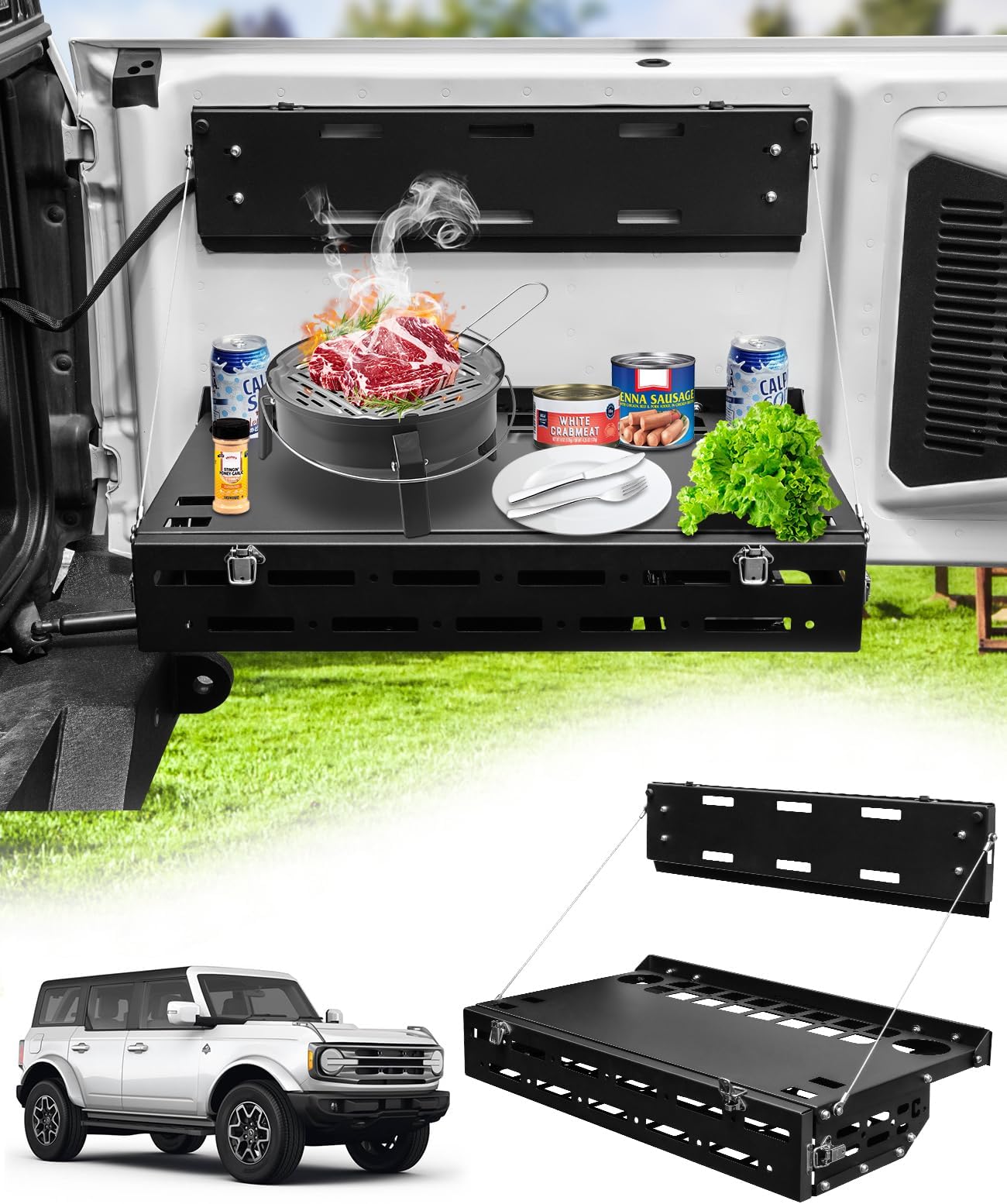 2025 Upgraded Tailgate Foldable Table for 2021-2025 Ford Bronco 2/4 Door Molle Panel with Storage Cargo Shelf (Not Sport)