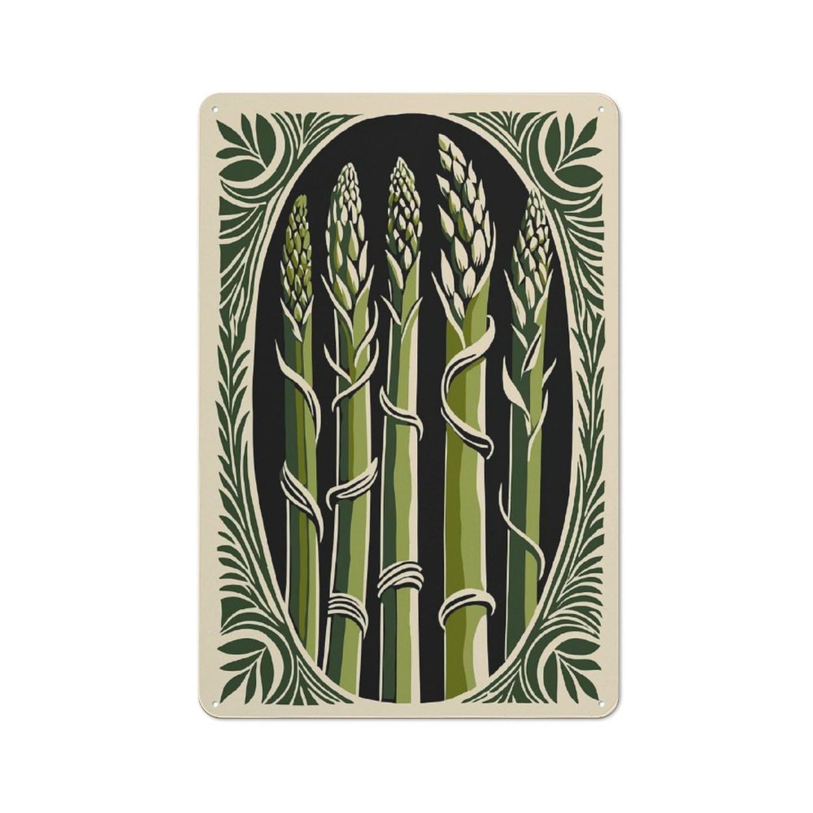 Junmoney Style-14 Asparagus Art Nouveau Illustration Rustic Printed Metal Sign 30X20cm For Garage Or Workshop, For Garage, Workshop And Man Cave Decoration