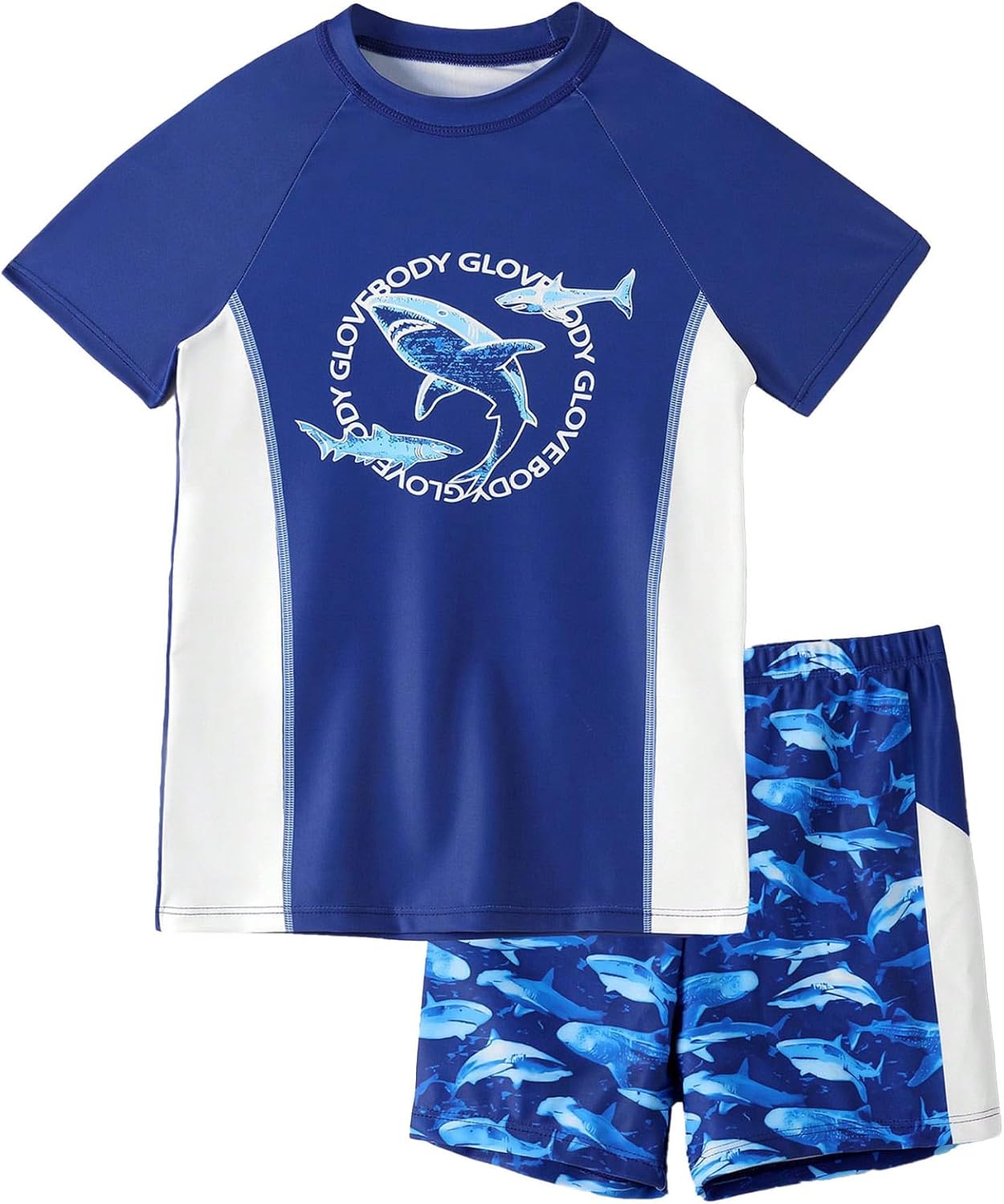 Kids Boys 2Pcs Rash Guard Swimsuit Shark Print Tankini Swim Top with Shorts Set Beach Bathing Suit