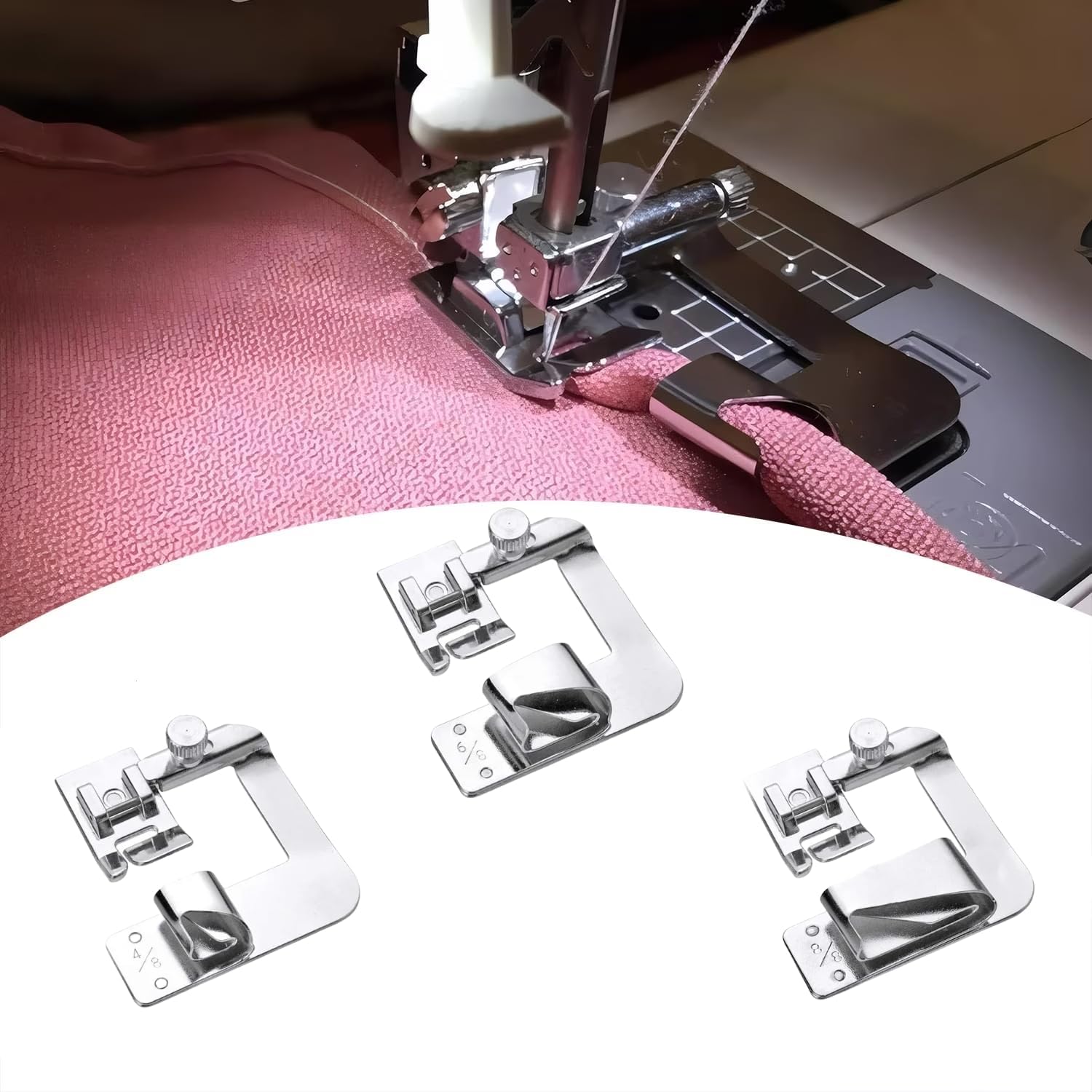 Wide Rolled Hem Foot Sewing Hemming Foot Set 1/2 Inch, 3/4 Inch, 1 Inch 3 Sizes for Brother Singer Janome Low Shank Sewing Machine Hemmer Use