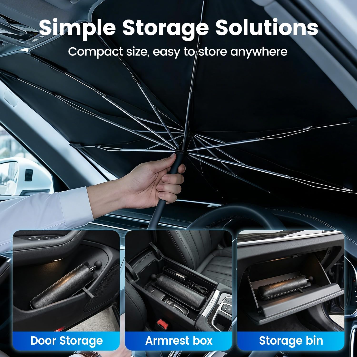 Umbrella Sunshade for Car Windshield, 2026 New Umbrella Car Shade Front Windshield, Flexible Handle Windshield Sun Shade for Easy Use, Car Accessories Umbrella for Keep Car Cooler (B, Large)