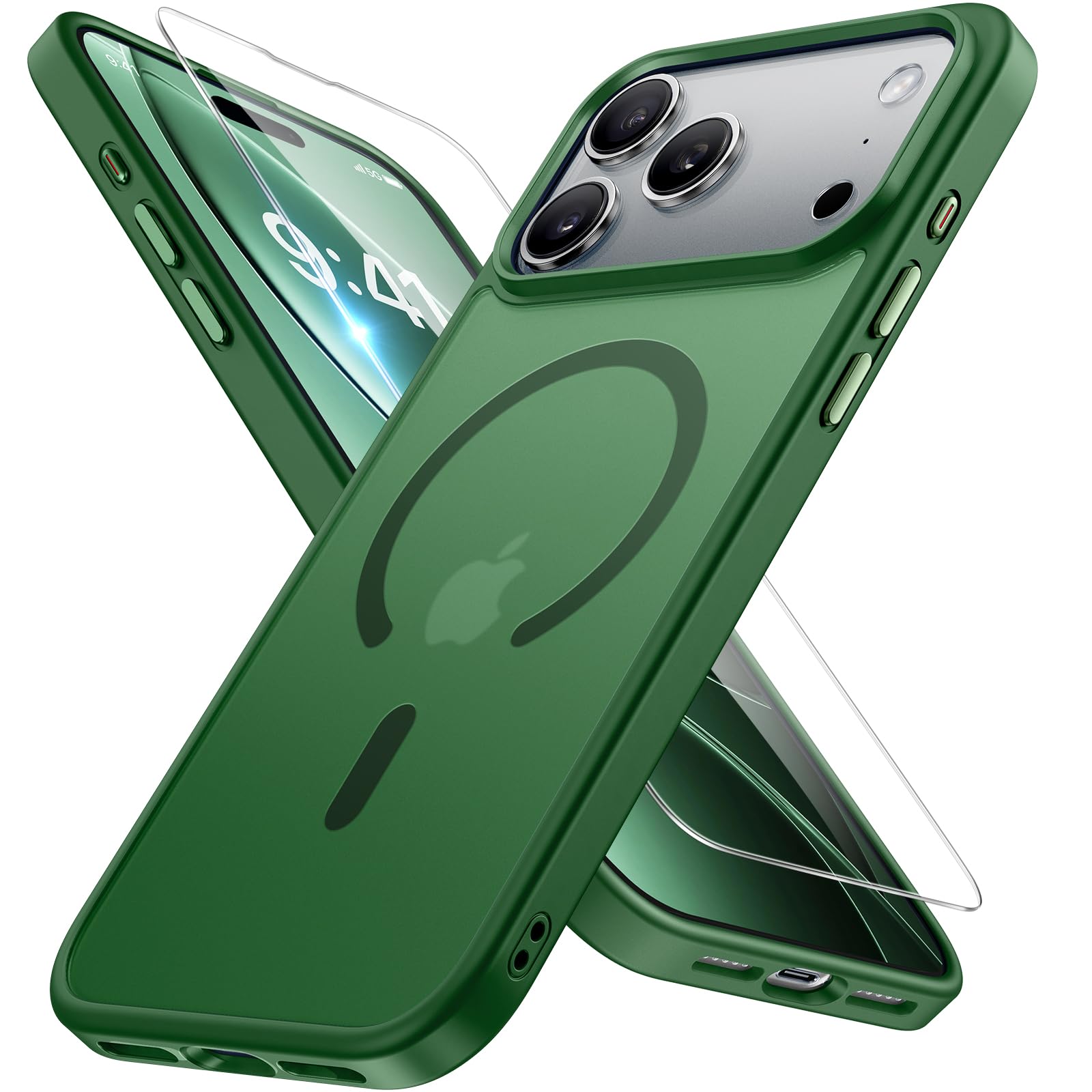Miracase Magnetic for iPhone 17 Pro Max Case with Screen Protector [Compatible with MagSafe] Slim Thin Phone Case Military-Grade Protected for 17 ProMax Cover Bumper 6.9", Green