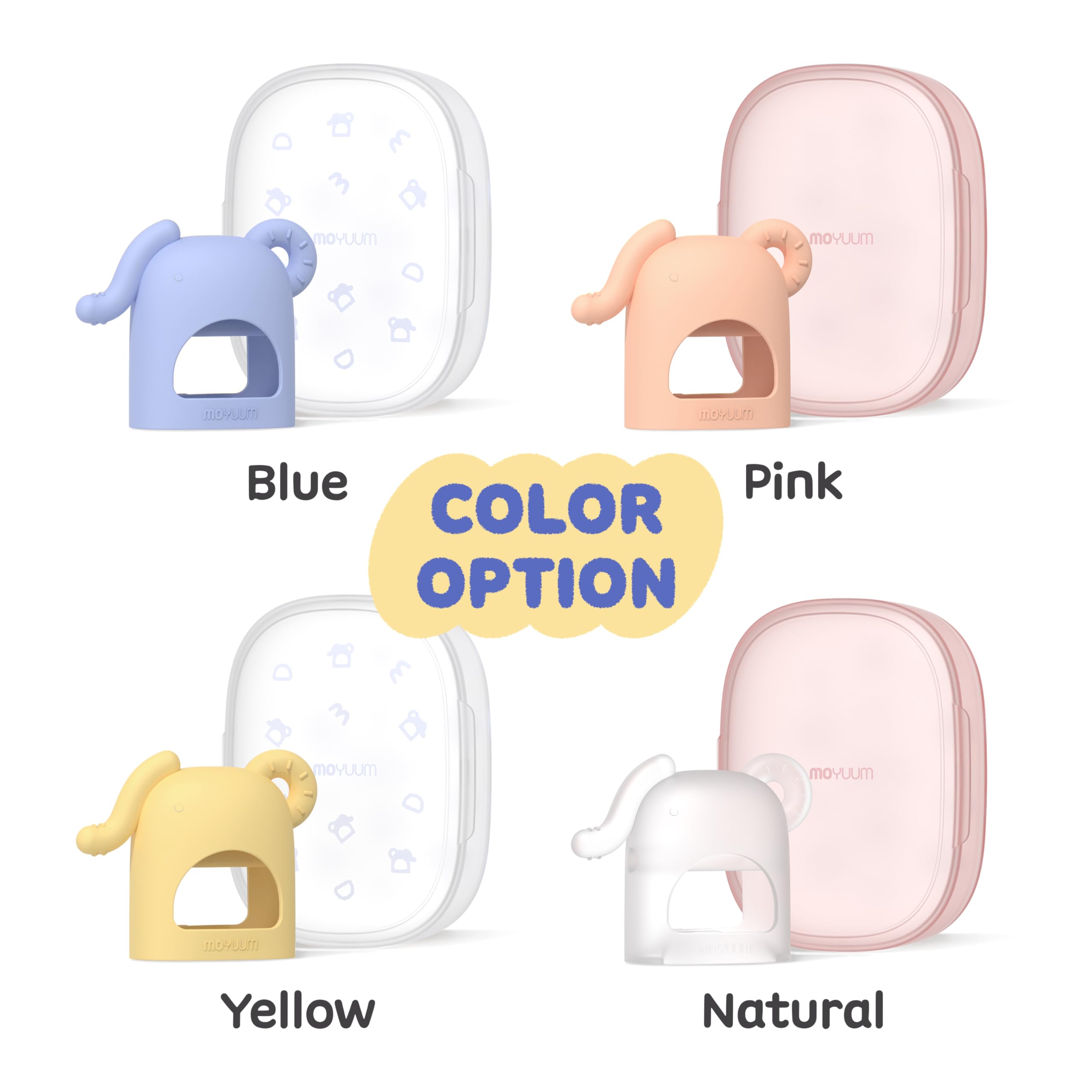 MOYUUM Mordedor de silicona con forma de elefante Moyuum | Hecho en Corea, alivia la dentición, es fácil de sujetar, resistente a caídas y con correa ajustable para la muñeca, para bebés de 3 meses o