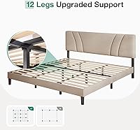 Vista 103 de Novilla Base de cama de plataforma tamaño Queen con cabecera ajustable tapizada, marco de cama Queen, no necesita somier, sin ruido, fácil montaje