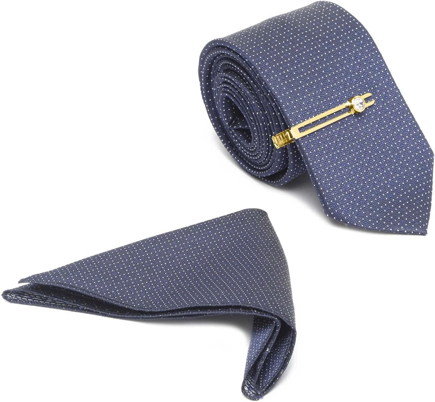MUTAQINOTIMens Woven Premium Silk Necktie With Pocket Square and Golden Tie Pin (TEGP)