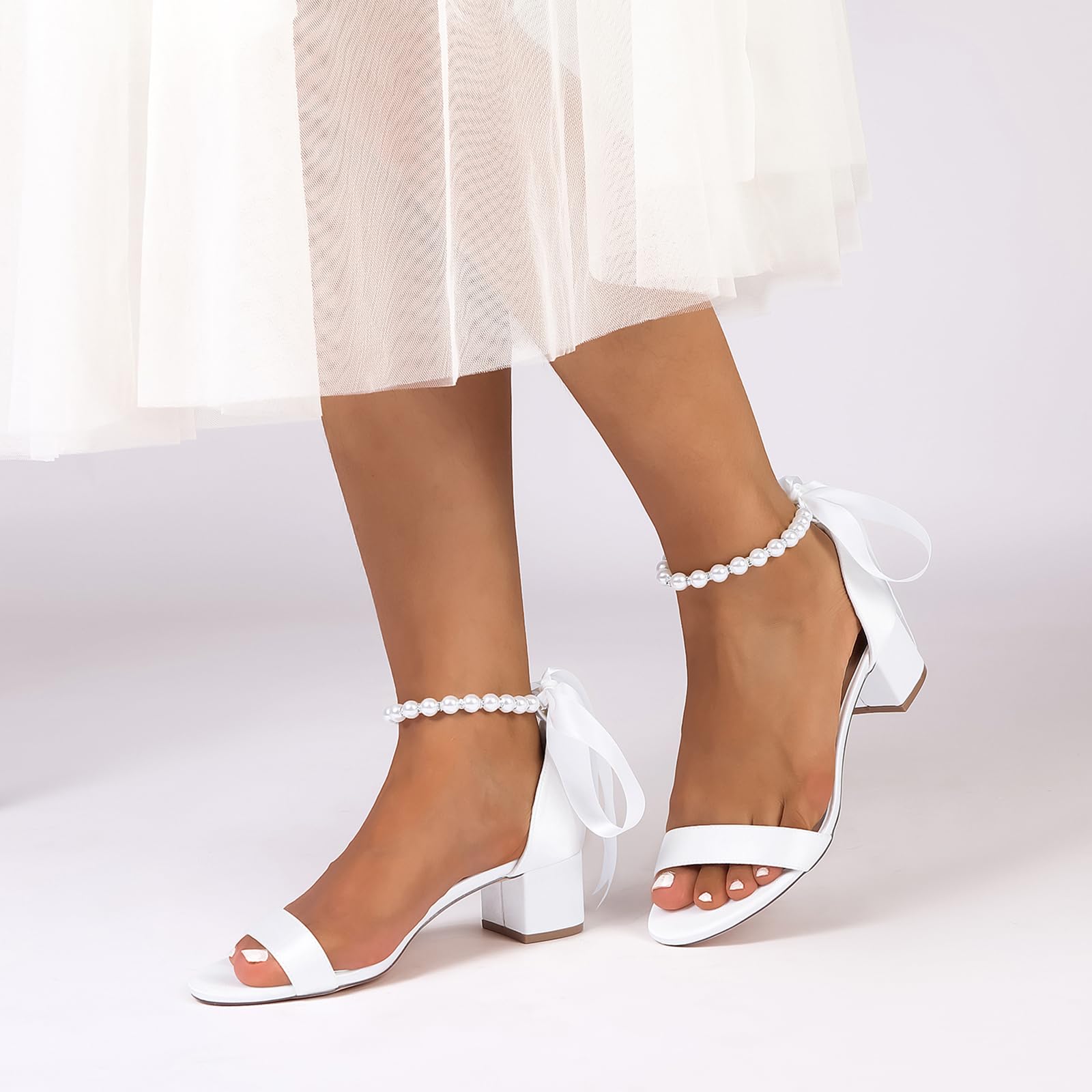 Scarpe da Sposa Basse con Cinturino alla Caviglia da Perle per Donna