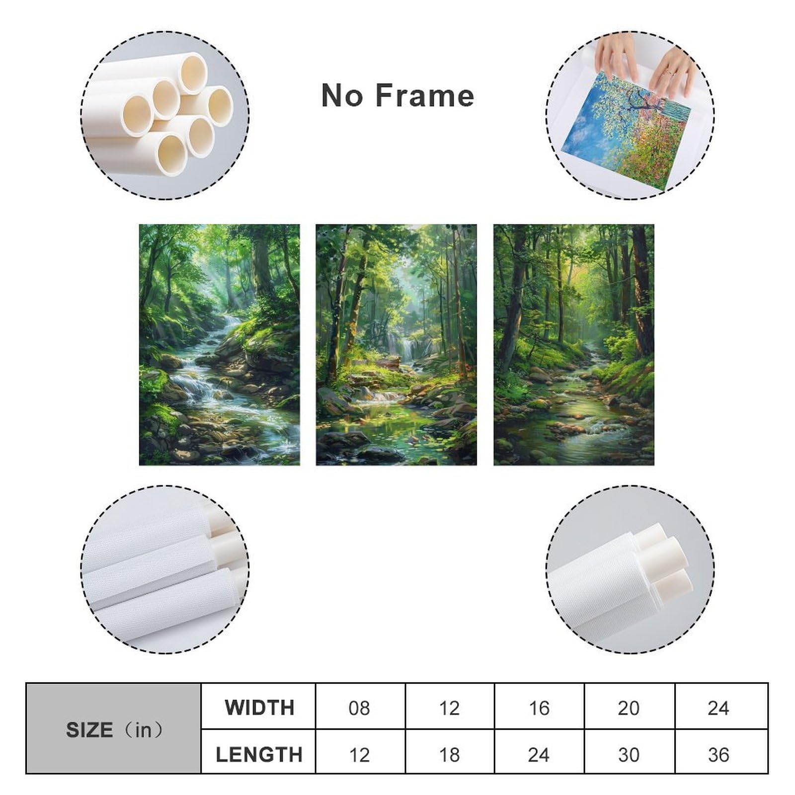 Amazon.co.jp: 3枚 森の中の小川 絵画 インテリア ポスター 植物