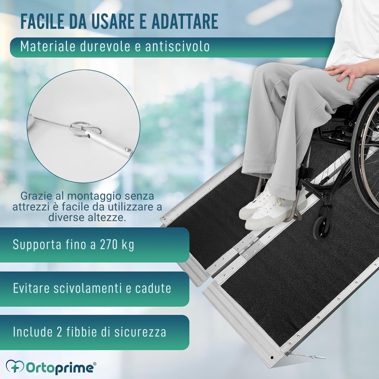 OrtoPrime Rampa Alluminio Pieghevole per Sedia a Rotelle – Rampa per Disabili Scalino – Pedana Disabili Portatile – Rampe per Accesso Disabili – 270 kg Capacità