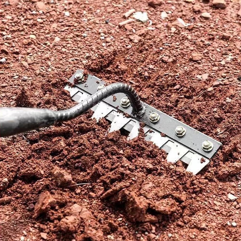 Rastrillo Malas Hierbas,Rastrillo de Hierro de Acero Grueso para JardineríA Y Deshierbe Herramienta de Deshierbe de JardíN Resistente de 8 Dientes Rastrillo de Mano de Acero Al Manganeso