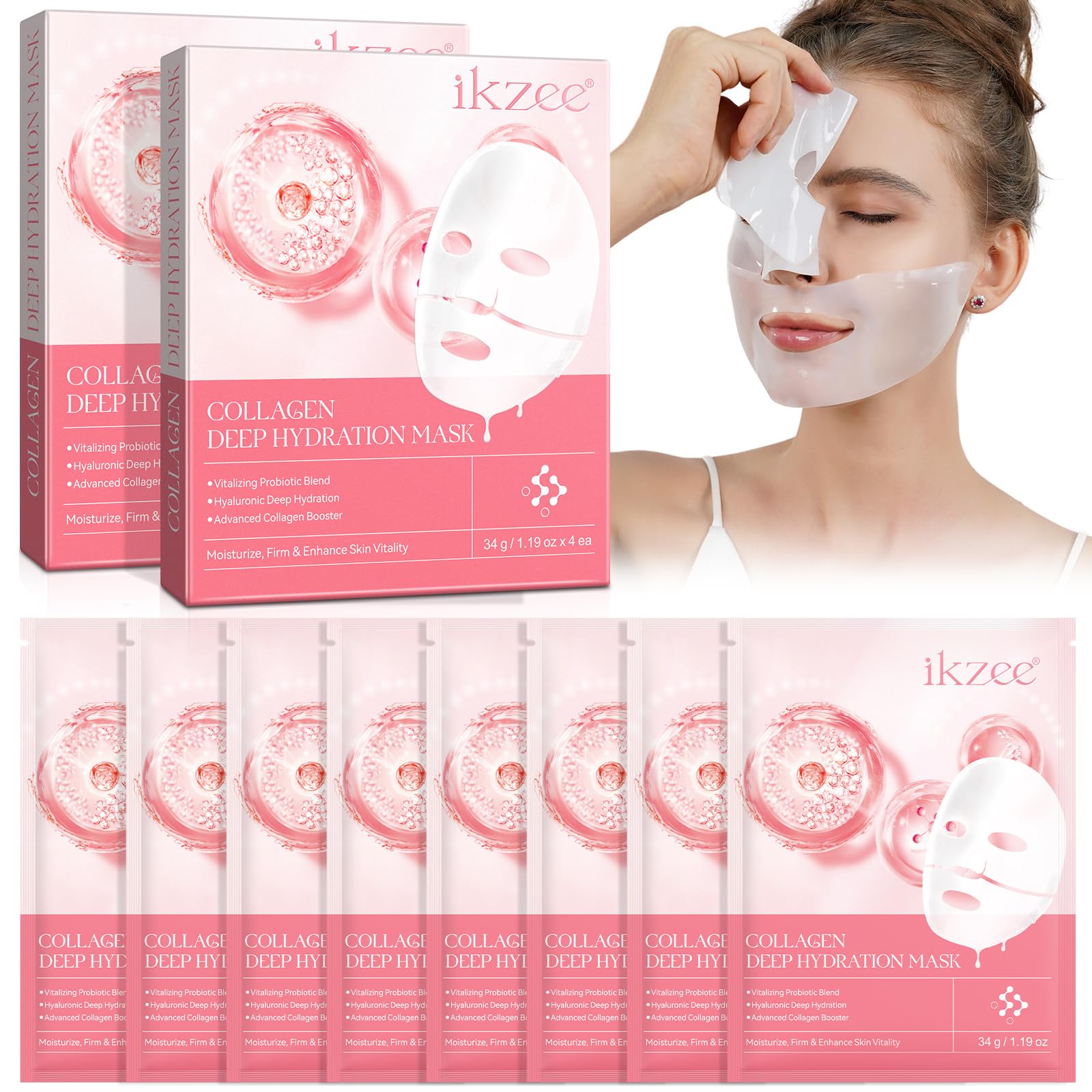 Collagen Mask 8 Pcs, Deep Collagen Anti Wrinkle Lifting Face Mask, 4 count (Pack of 2)