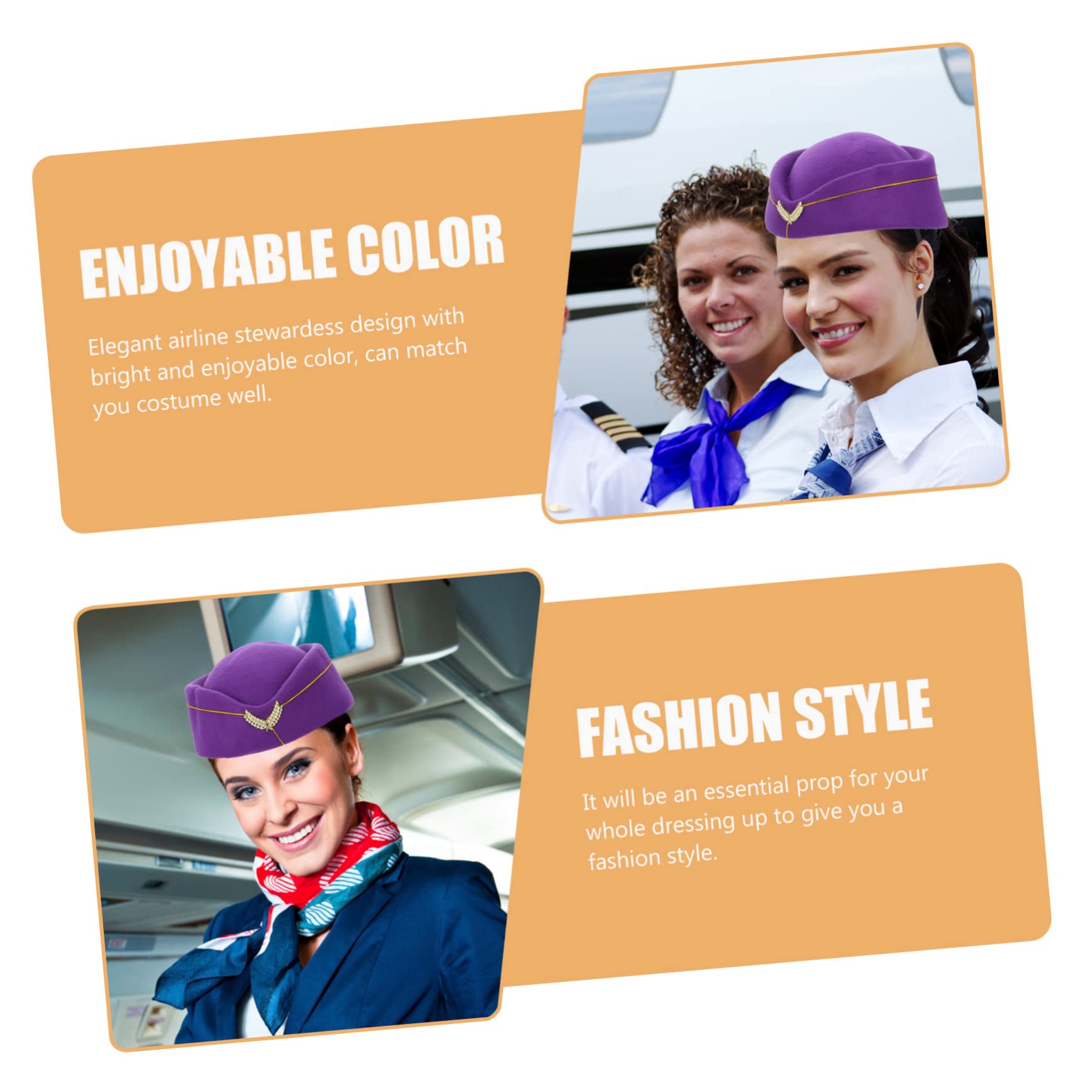 5piezas Sombrero De Azafata De Aerolínea Para Disfraces Elegante Gorra De Uniforme Cosplay Para Fiestas Eventos y Espectáculos Morado