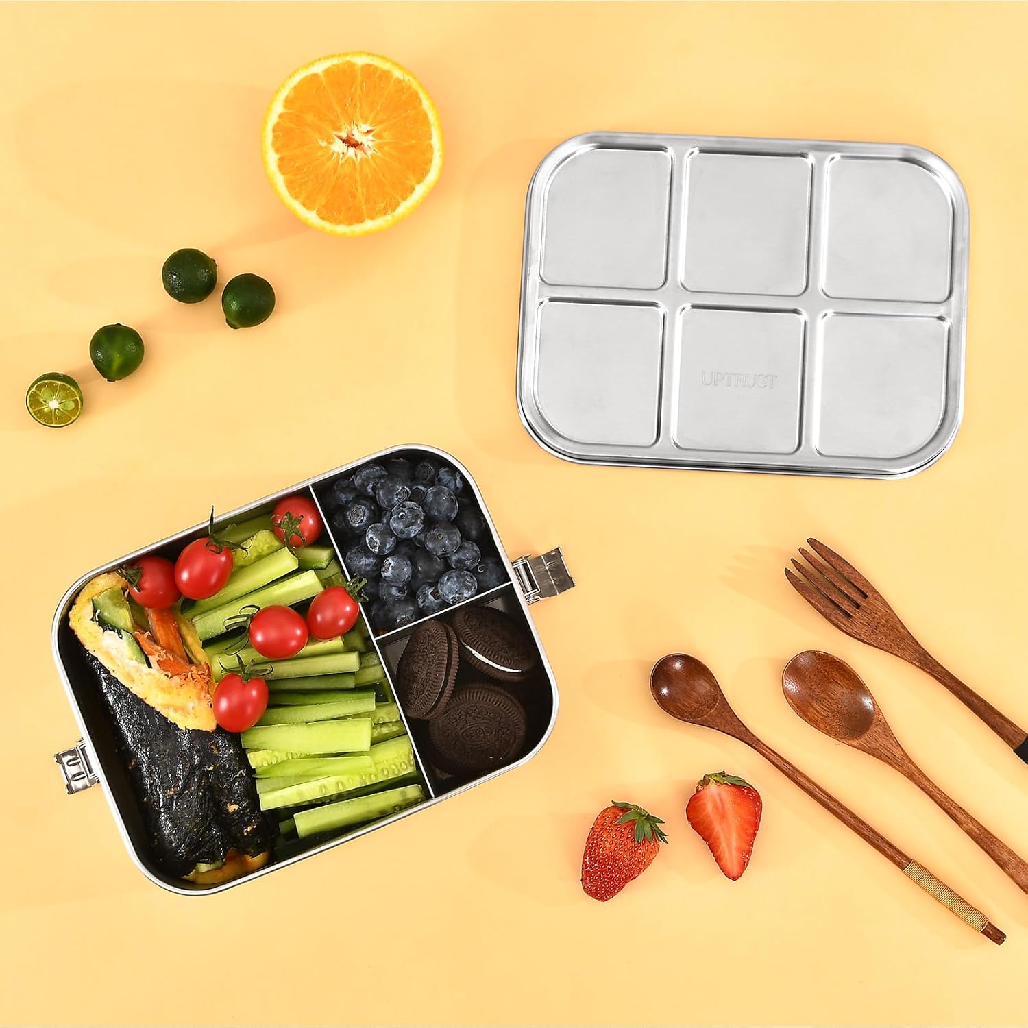 UPTRUST Stainless Steel Bento Lunch Box, 3-Compartment Large 1400ML Metal Bento Box for Kids or Adults, Container with Lockable Clips to Leak Proof - Image 8