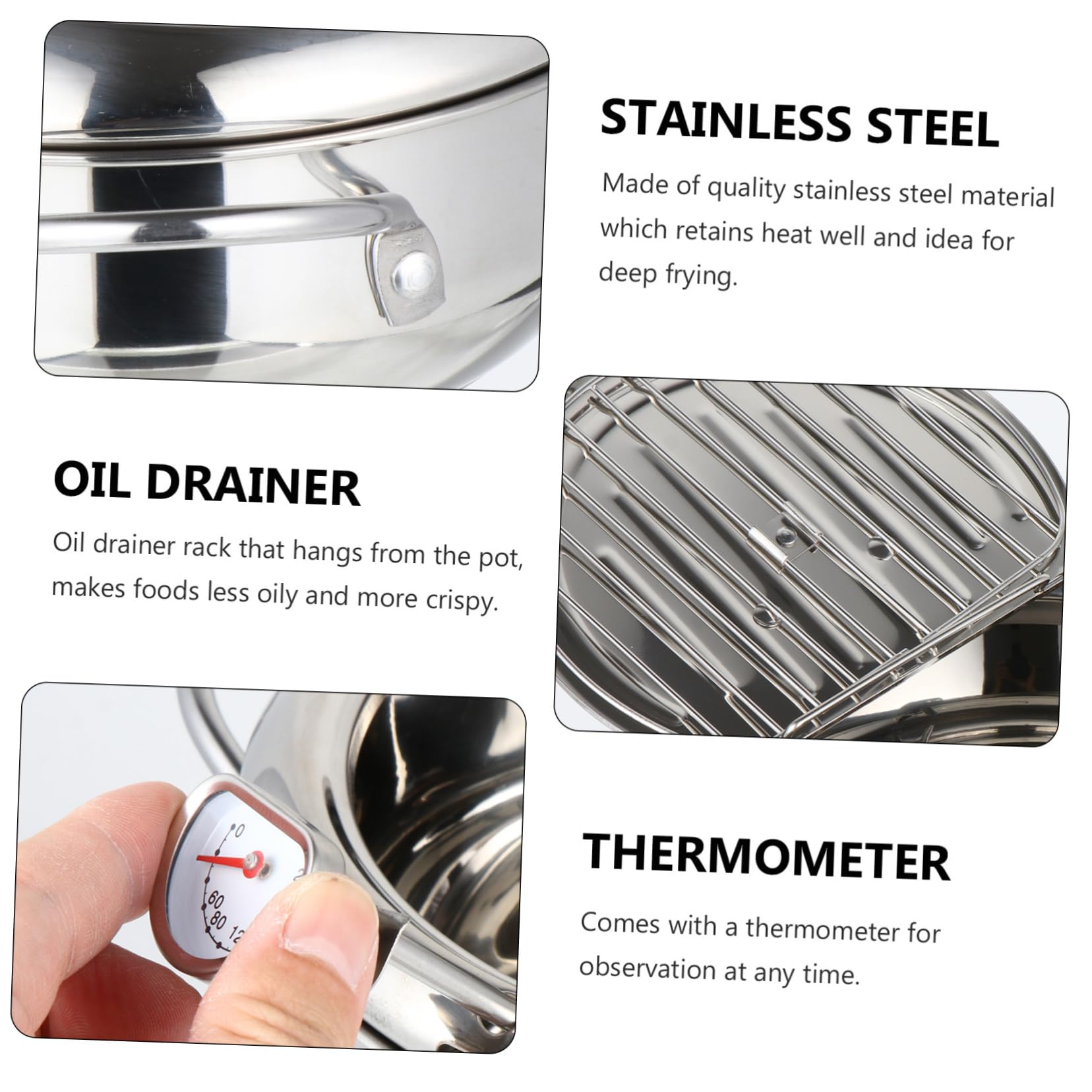 KICHOUSE Japanese Style Tempura Frying Pot Nonstick Deep Frying Pan Stainless Steel with Pan Lid