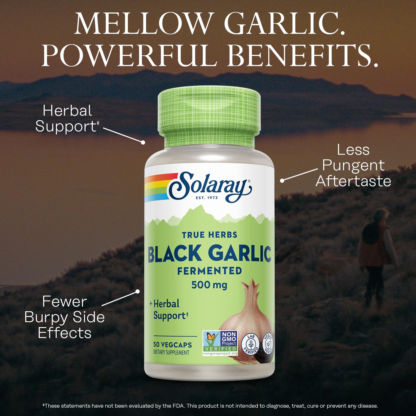 SOLARAY Black Garlic 500mg | Ajo | 50 Vegcaps, 200 g
