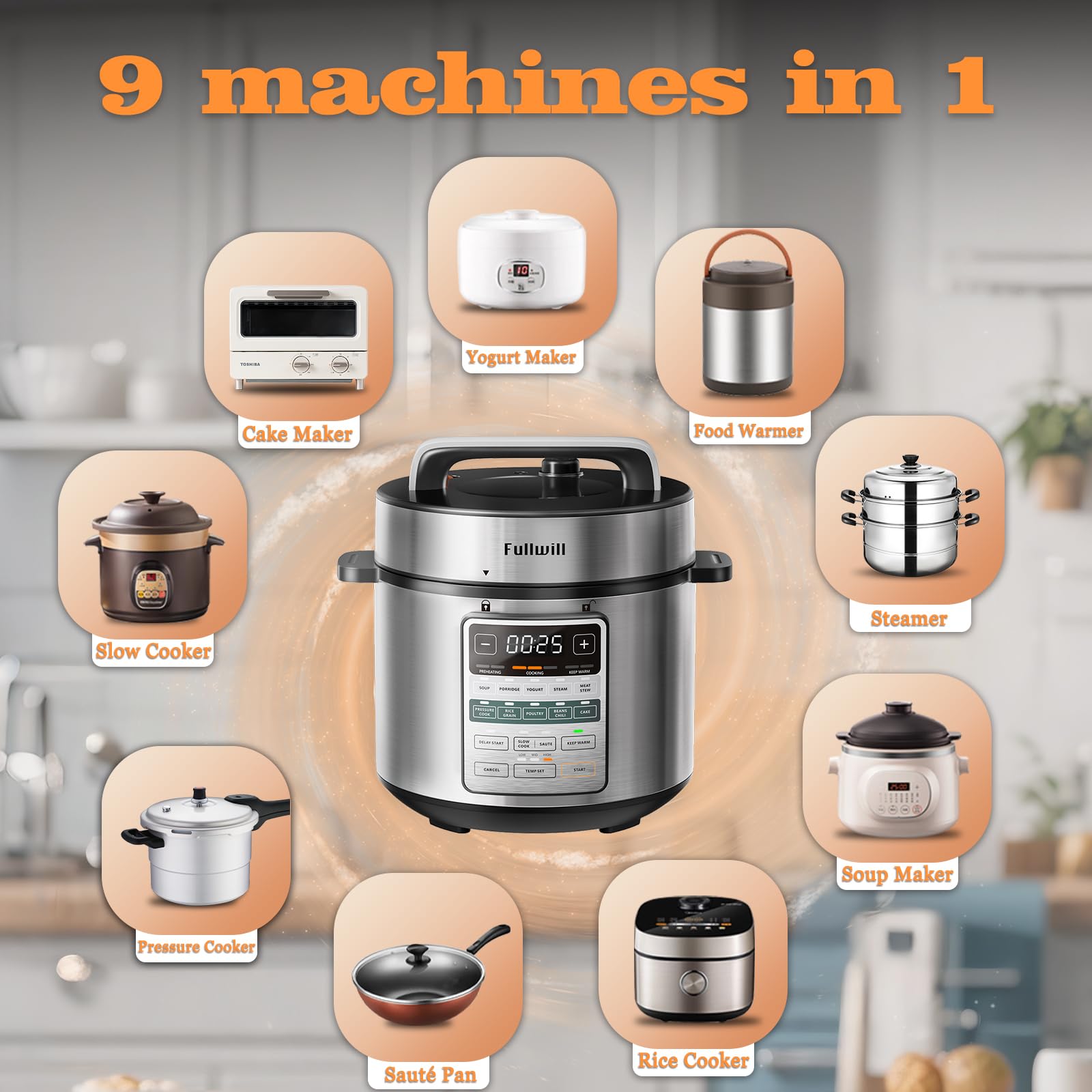 Olla eléctrica a presión de 6 cuartos de galón, olla multifunción 12 en 1 con ollas de acero inoxidable 304 y cerámica, olla a presión, sopa, gachas, yogur, estofado de carne, arroz, aves, 5