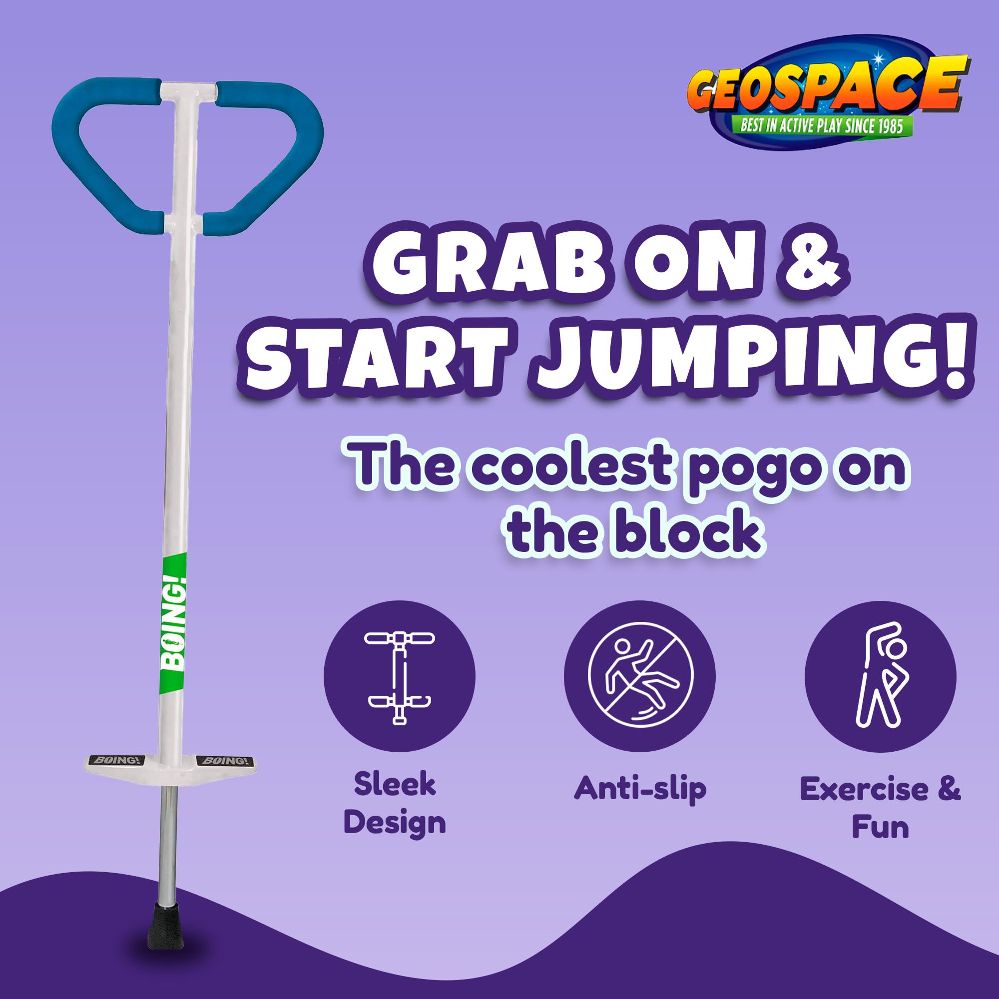 Geospace Jumparoo Boing! 'MAX' Large POGO Stick for Kids, Teens or Riders 90-160 lbs - Excellent Outdoor Active Play Toy - Improves Balance, Coordination as Well Exercise & Fitness (Black/Orange) - Image 3