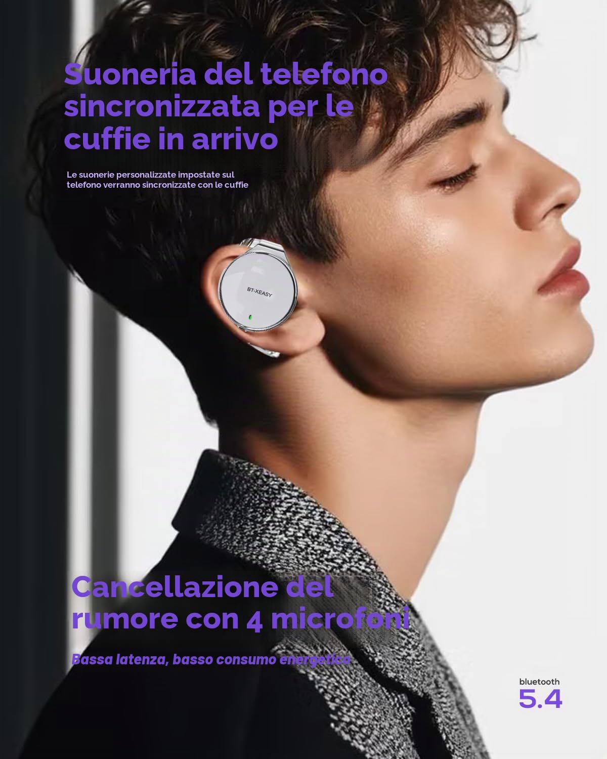 Micool Cuffie On Ear Bluetooth 5.4, Cuffie Open Ear Senza Fili con Cancellazione del Rumore, Cuffie Sport Clip On a Goccia d'Acqua con 4 Microfoni, Auricolari Comfort Fit con Ganci per le Orecchie
