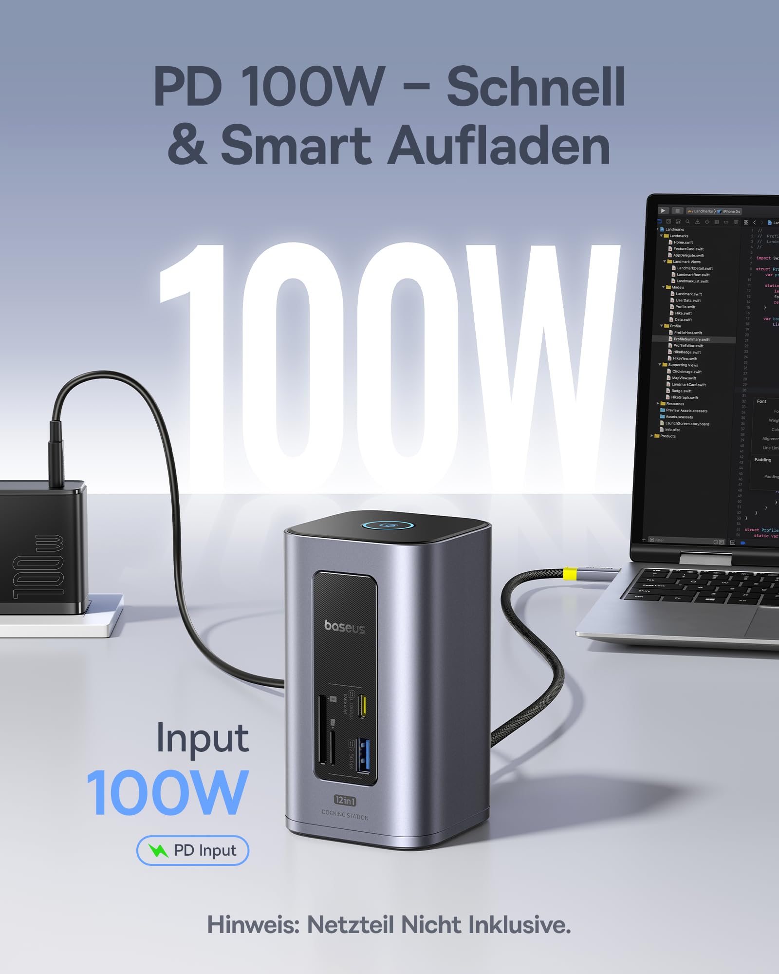 Baseus Nomos Air 12 in 1 Docking Station Dockingstation 2 Monitore für Windows, mit 4K HDMI, 10Gbps USB-C/A, SD/TF, 100W PD, Gigabit Ethernet, Kompatibel für Laptop HP/Lenovo/Dell/Acer