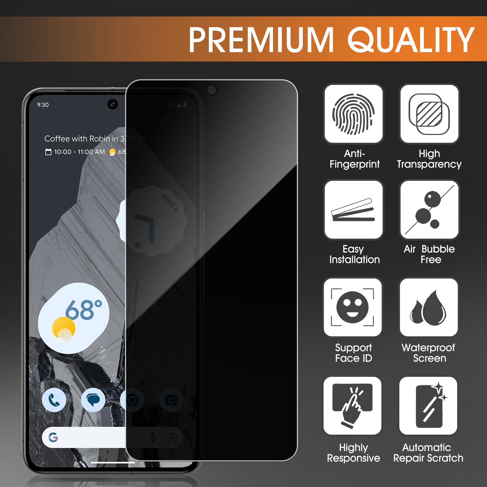 DYNASCO 3 Pack Privacy Screen Protector for Google Pixel 9 Pro 6.3" - Image 2