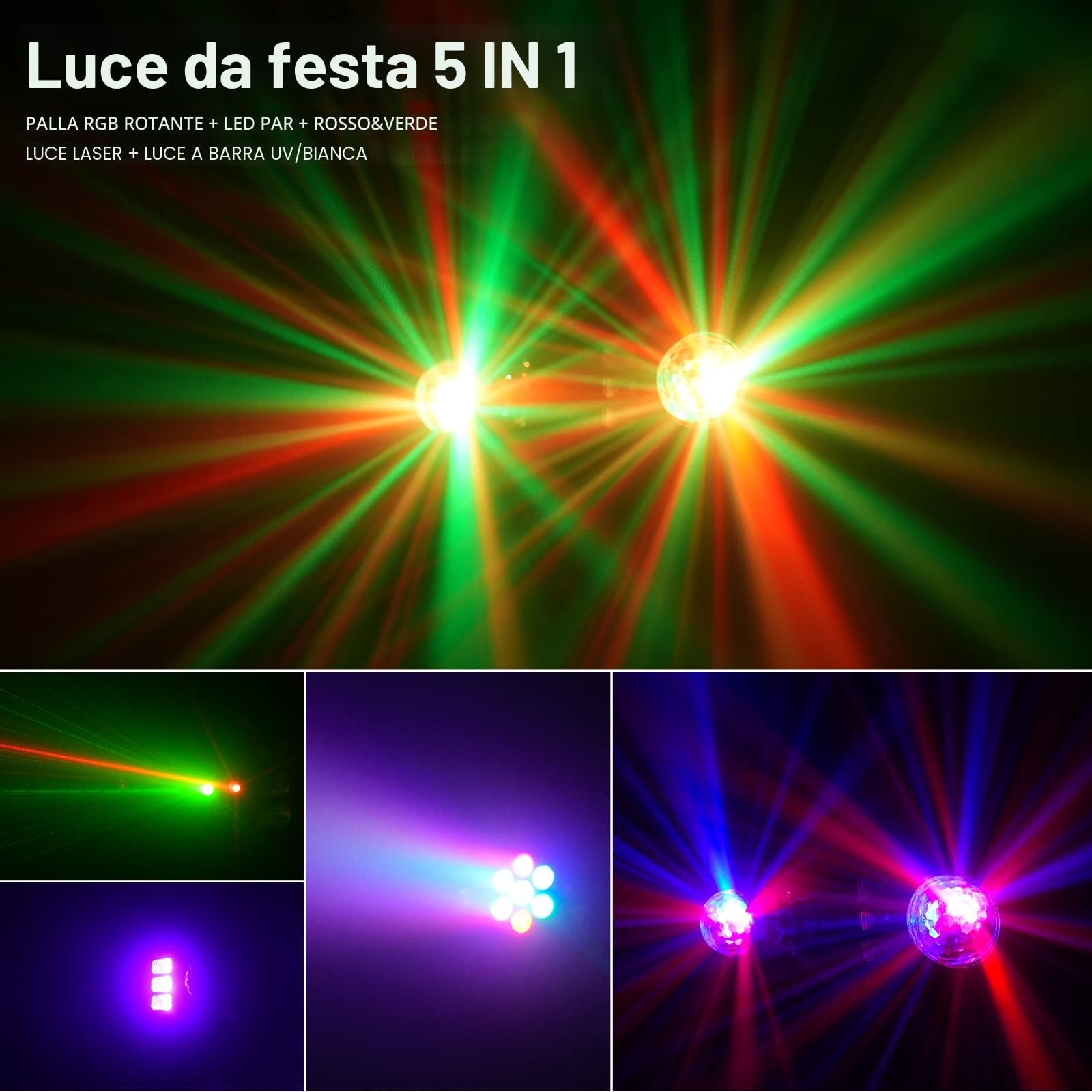 5-in-1 Disco Party Lichtständer/Disco Ball/Par Licht/Schwarzlicht Strobe Effekte/Fernbedienung/Tonaktiviert für Musik Show Konzert Dekoration